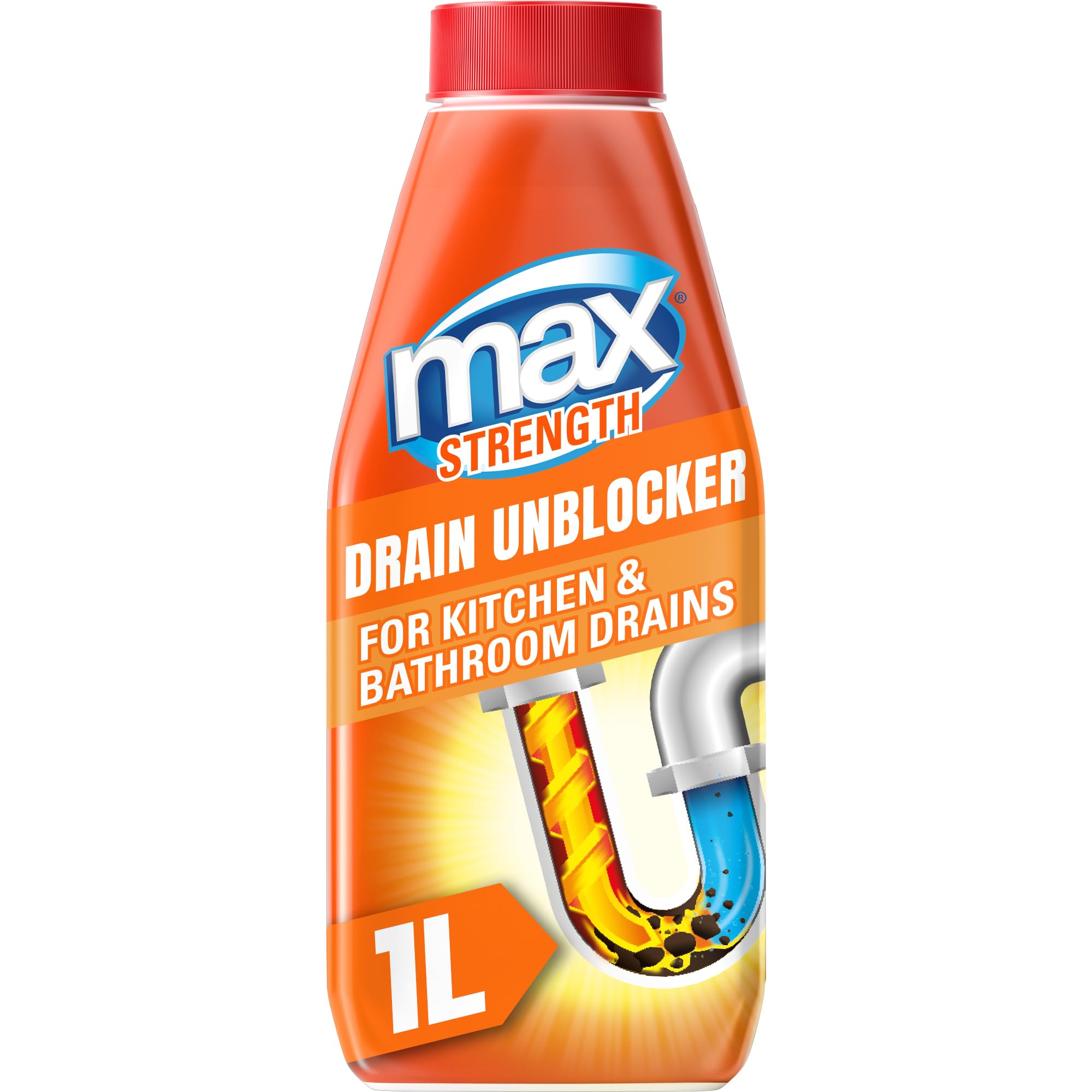 Max-Strength Abflussreiniger, 1 l, Hochleistungsflüssigkeit für Waschbecken, Toilette und Dusche