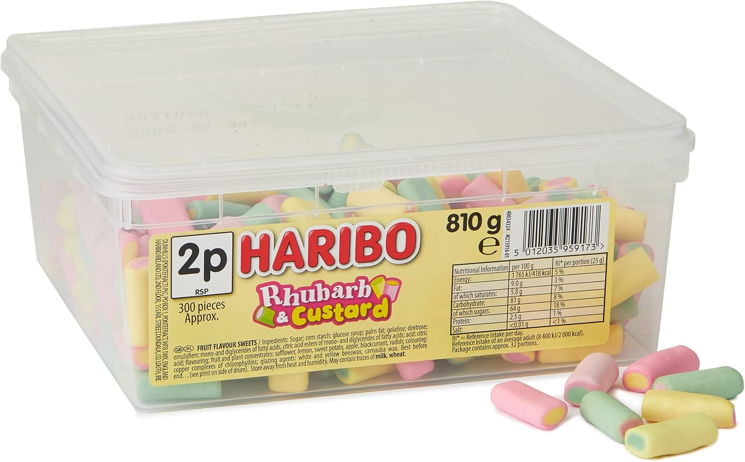 Haribo Rhabarber- und Vanillebonbons, 810 g Becher