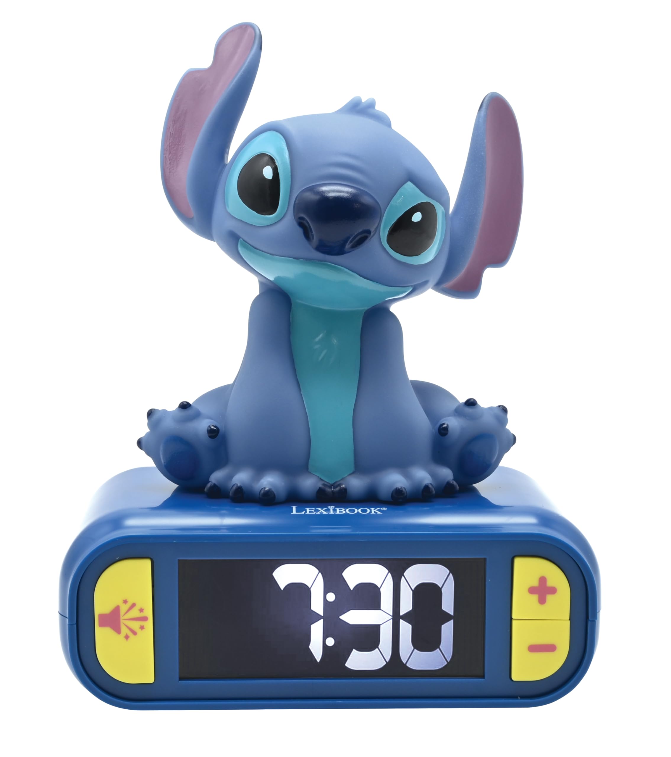 Lexibook Disney Stitch Nachtlichtwecker mit Geräuschen und LCD-Hintergrundbeleuchtung, Blau
