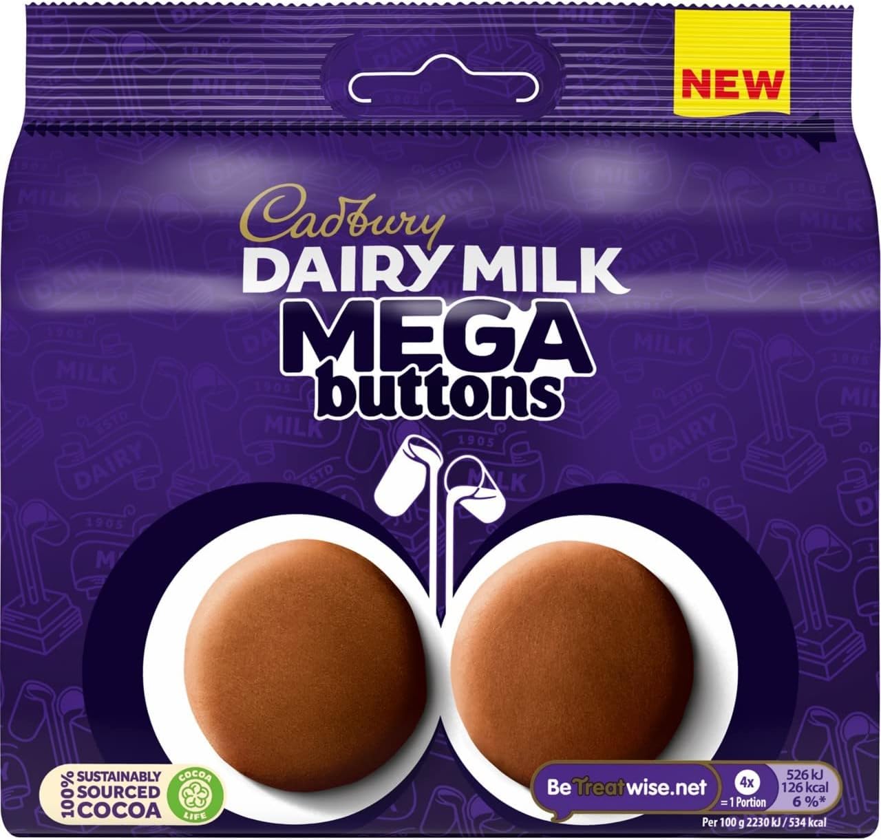 Cadbury – Dairy Milk Mega Buttons Riesenschokolade, 192 g Beutel zum Teilen