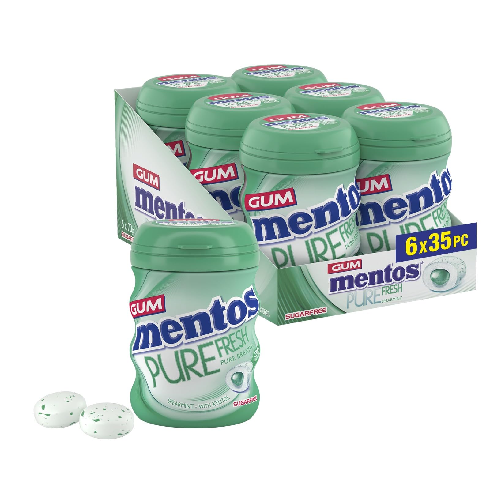 Mentos Pure Fresh Spearmint Kaugummi 35 Stück – Zuckerfrei, Taschenformat, Glutenfrei