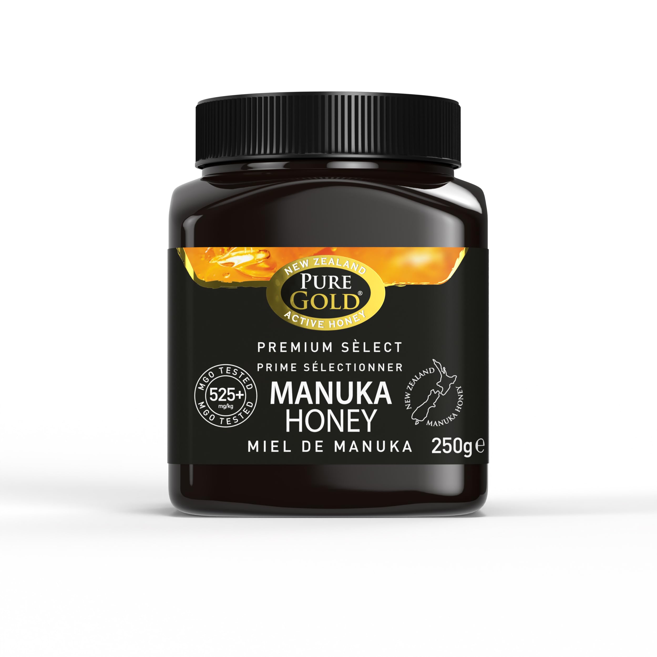 Pure Gold Manuka-Honig 525+ MGO-zertifiziert – 250 g – Roh und nicht pasteurisiert – Neuseeland