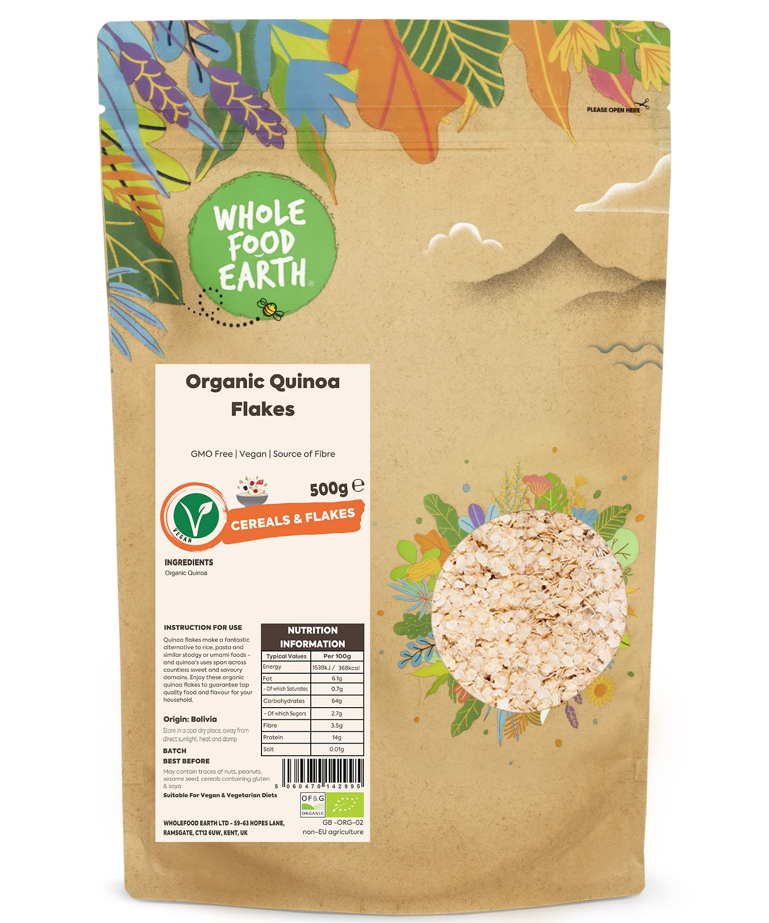 Wholefood Earth Bio-Quinoa-Flocken (500 g)