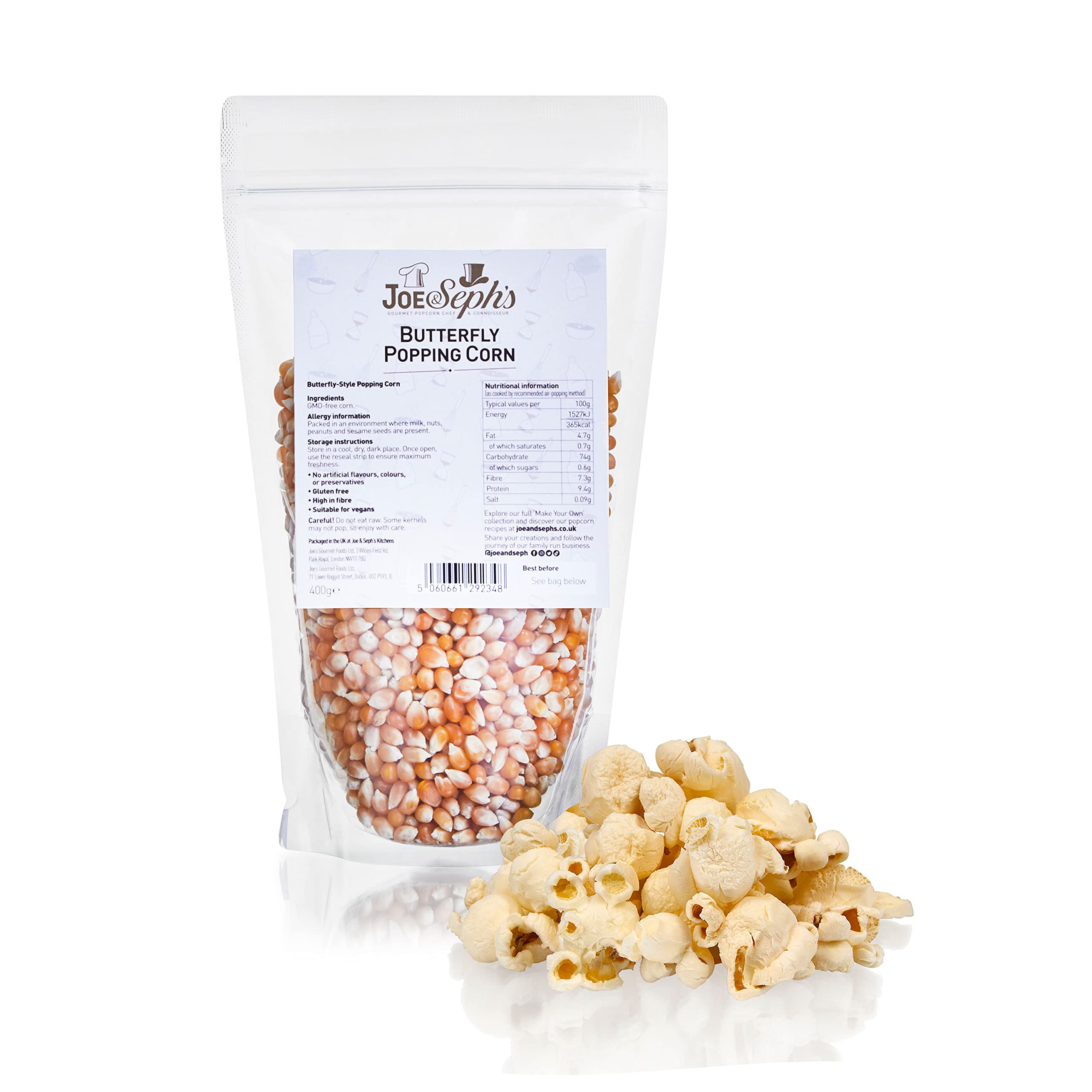 Joe & Seph's Butterfly Popcorn Kernels – 400 g wiederverschließbarer Beutel – Snack im Kinostil