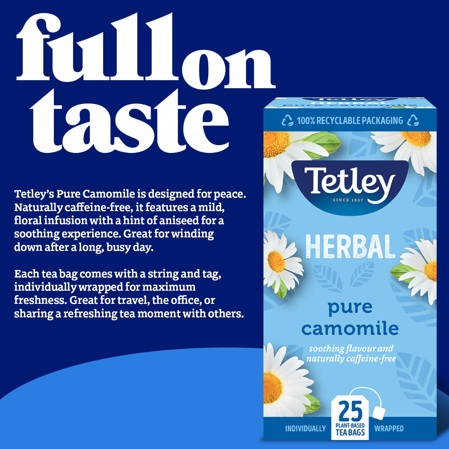Tetley Pure Kamillen-Kräutertee – 4 Schachteln mit je 20 Teebeuteln (insgesamt 80), natürlich koffeinfrei
