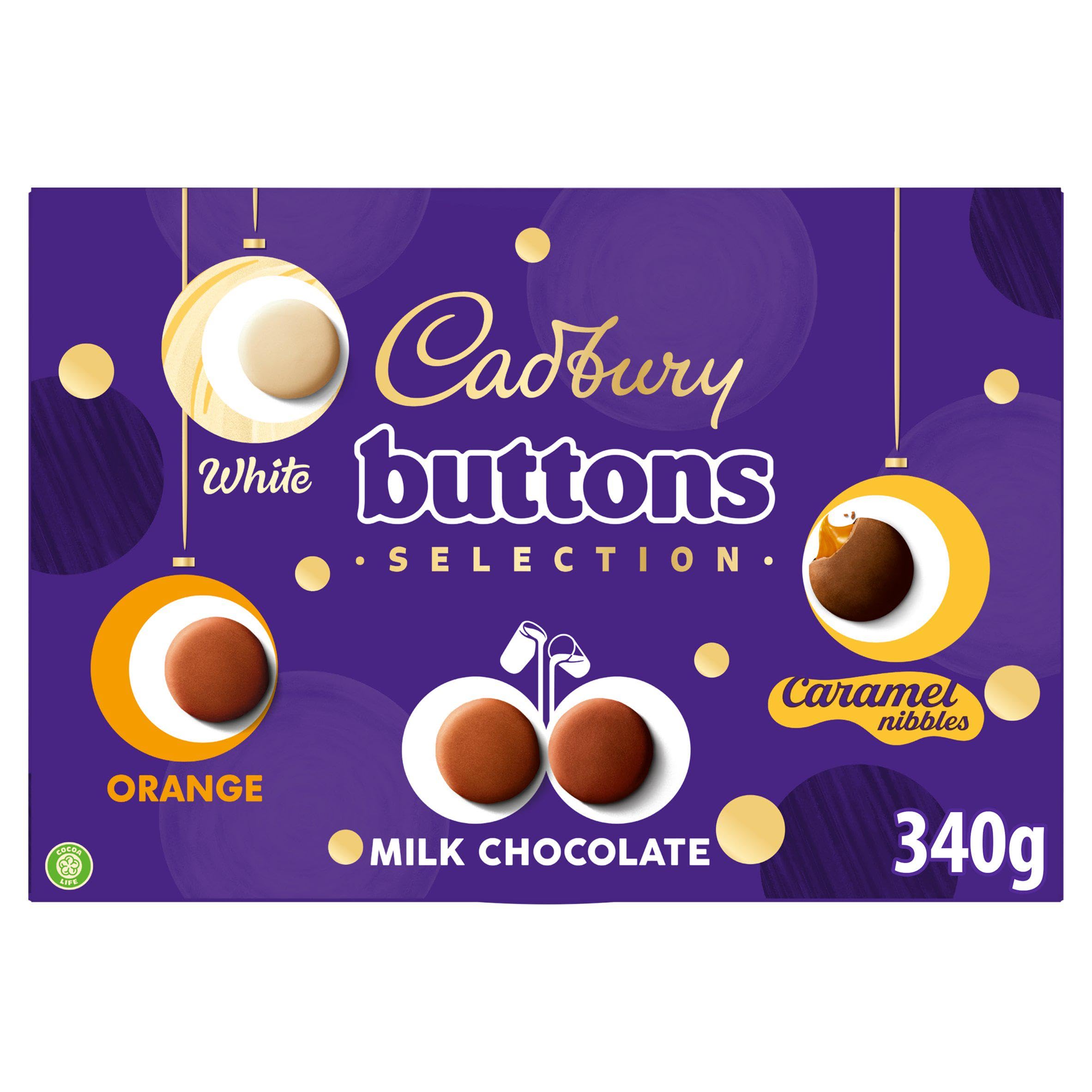 Cadbury Buttons Selection Box, Festliche Schokoladenauswahl mit Milch, Orange und Karamell