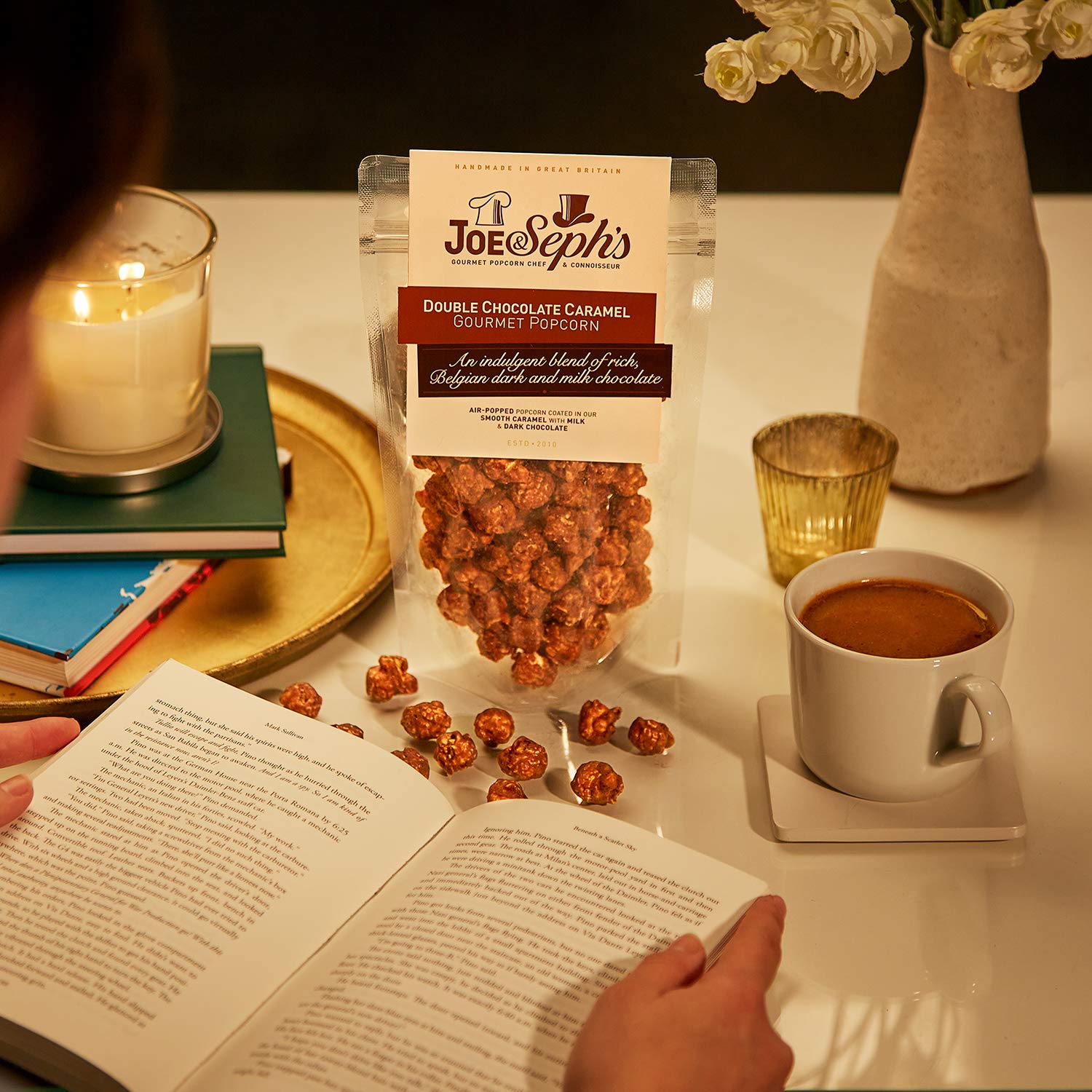 Joe & Seph's Double Chocolate Popcorn (4x80g) - Gourmet-Schokoladensnack aus der Heißluftmaschine