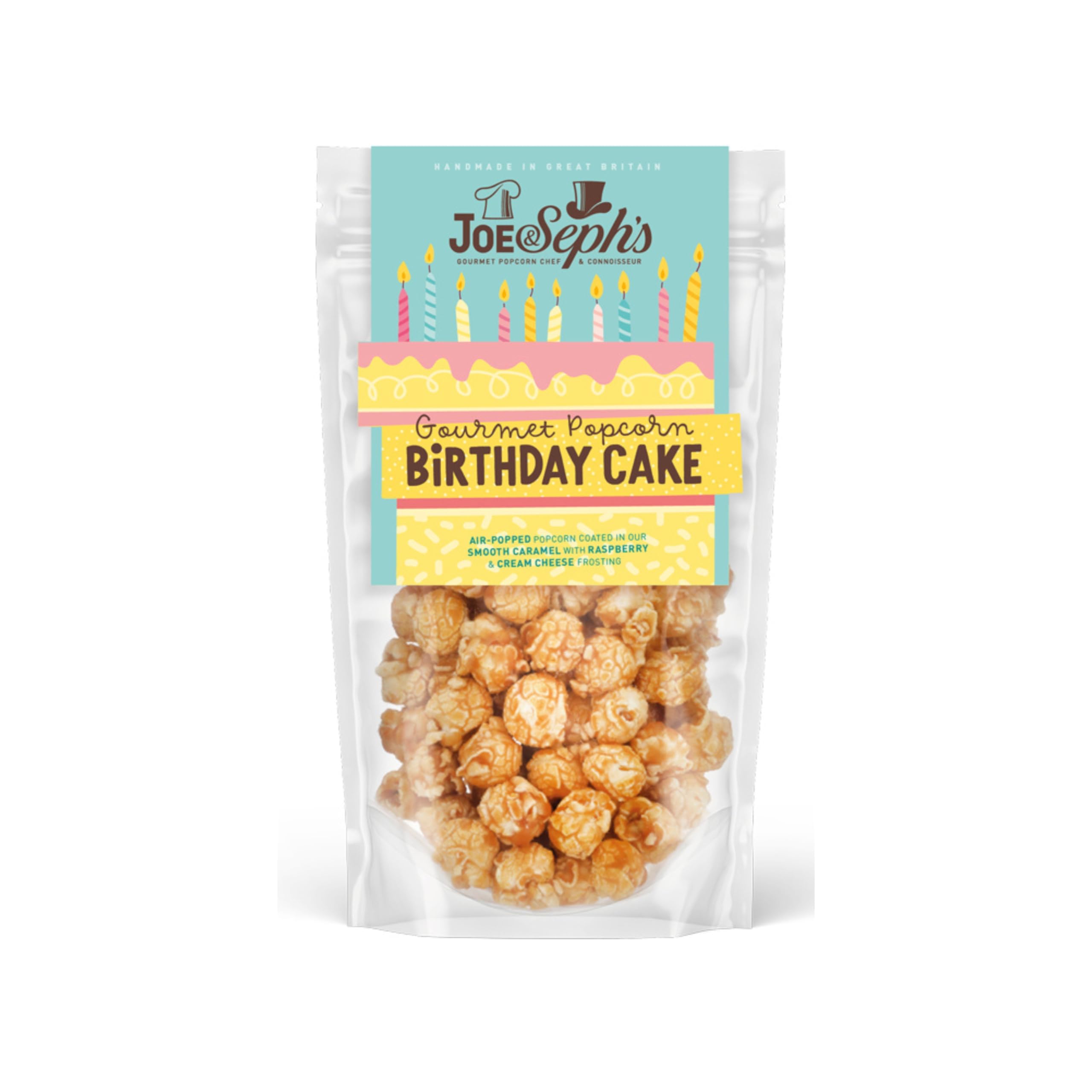 Joe & Seph's Birthday Cake Popcorn (70 g) – Gourmet-Karamell-Popcorn mit Himbeere und Vanille