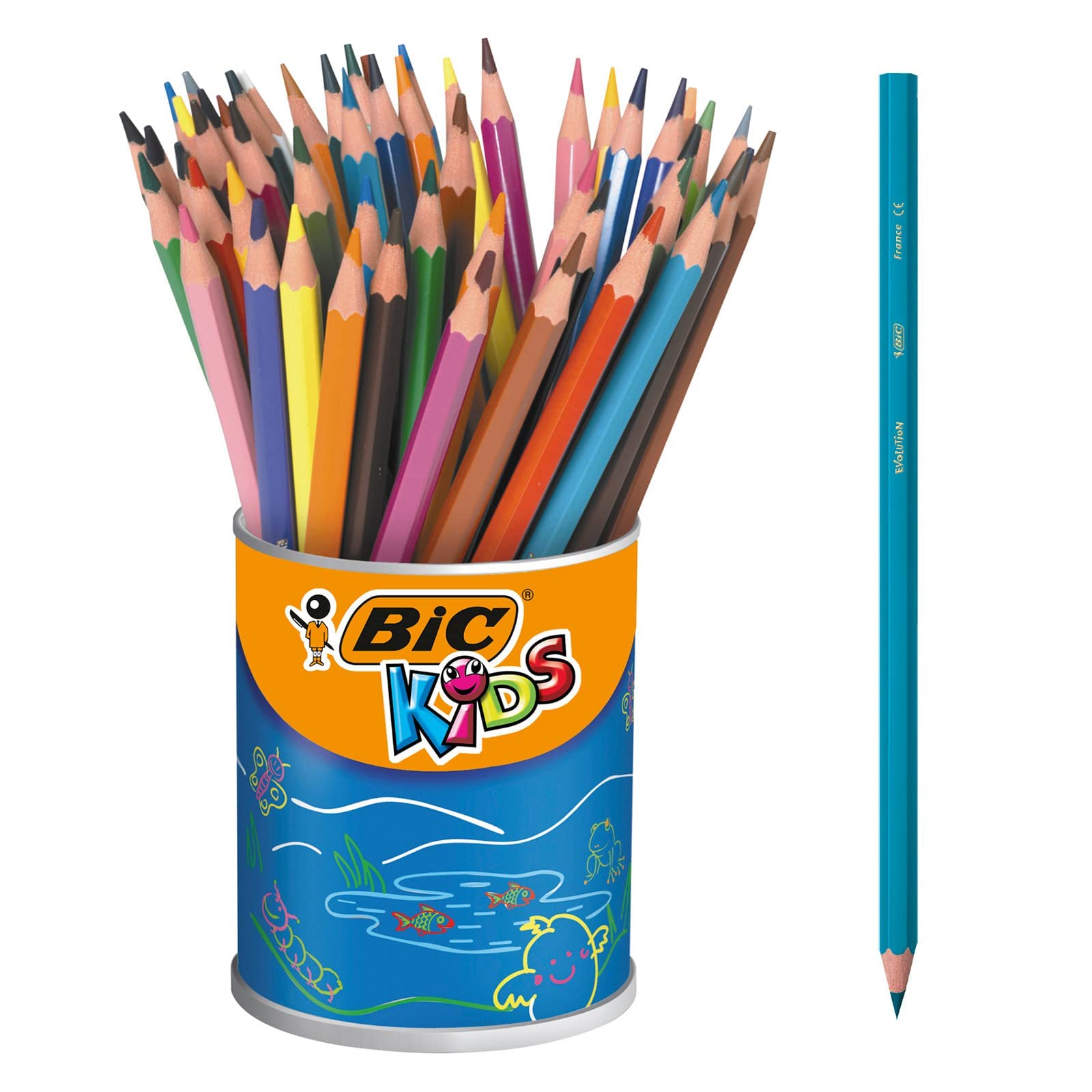 BIC Kids Evolution ECOlutions Buntstifte – 24 verschiedene Farben, Dose mit 60 Stiften