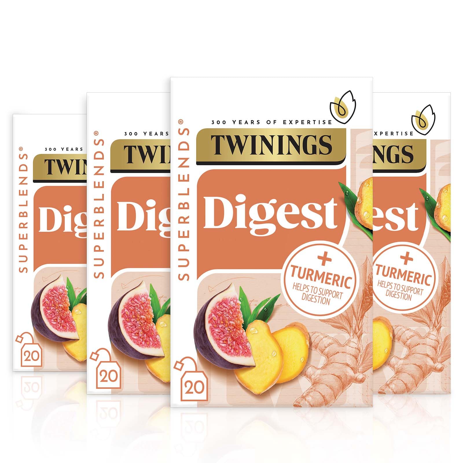 Twinings Superblends Digest – Ingwer- und Kurkuma-Kräutertee mit Feige, 80 biologisch abbaubare Teebeutel