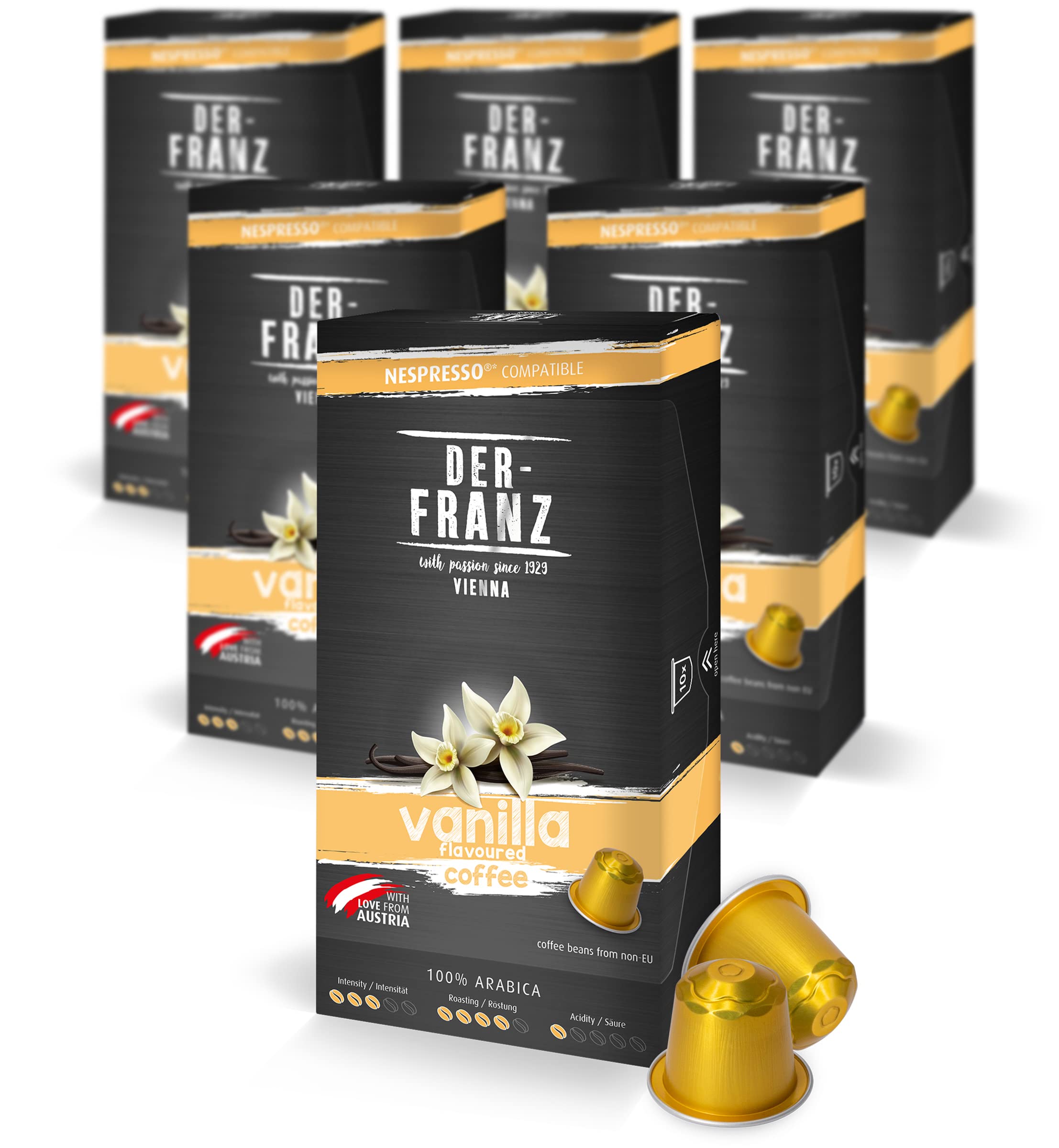 Der-Franz Kaffeekapseln Vanillearoma, 60 Kapseln (6x10) - Nespresso kompatibel