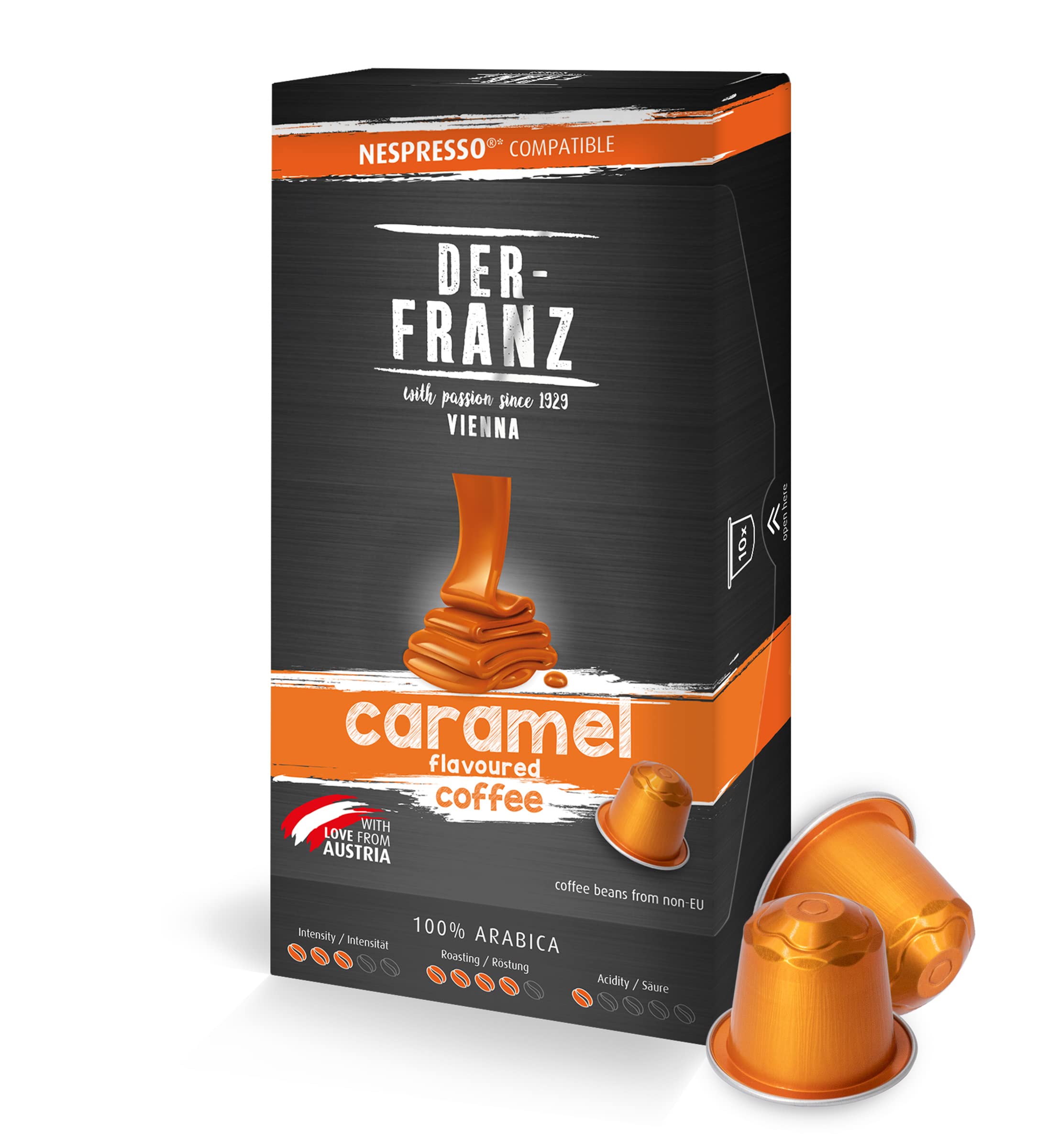 Der-Franz Karamell Aroma Kaffeekapseln für Nespresso, 10 Kapseln