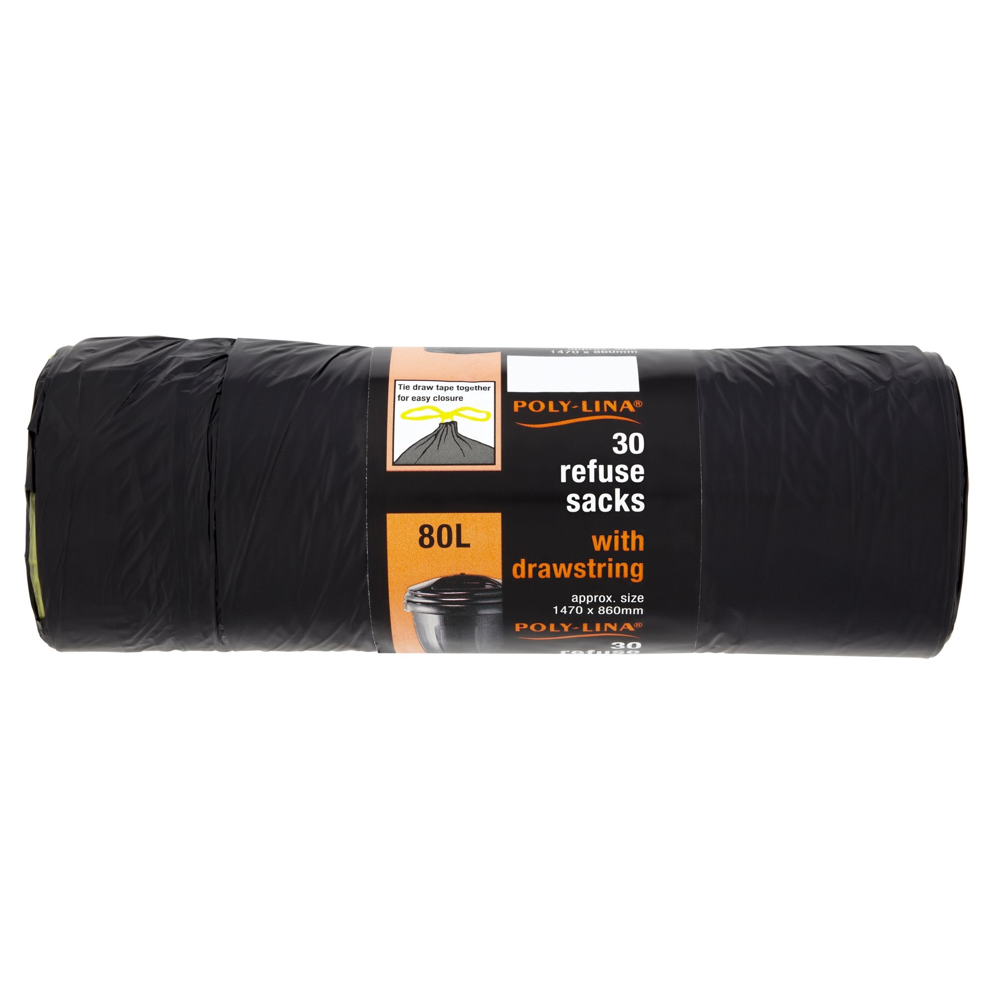 Polylina 80 Liter schwarze Müllsäcke mit Kordelzug – 30er-Pack, Müllsäcke aus recyceltem Kunststoff