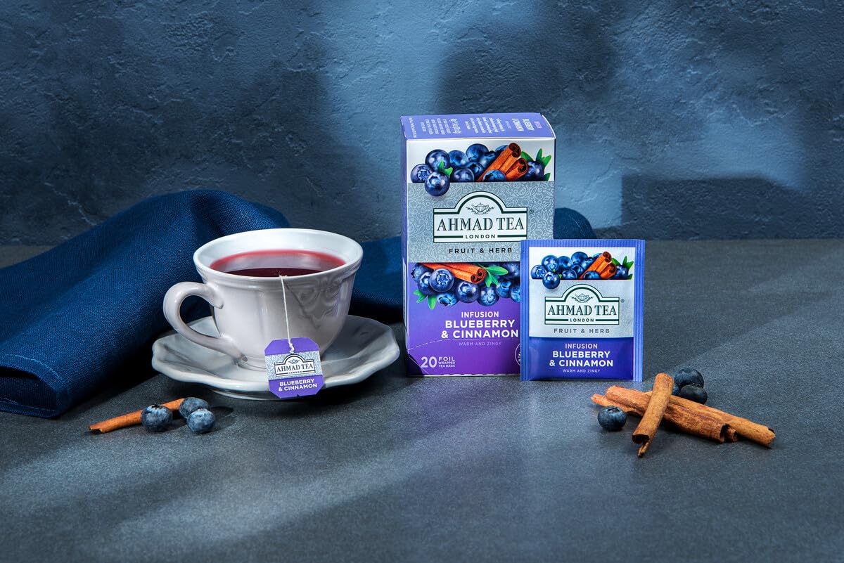 Ahmad Tea – Blaubeer- und Zimt-Frucht- und Kräutertee | 20 einzeln in Folie verpackte Teebeutel