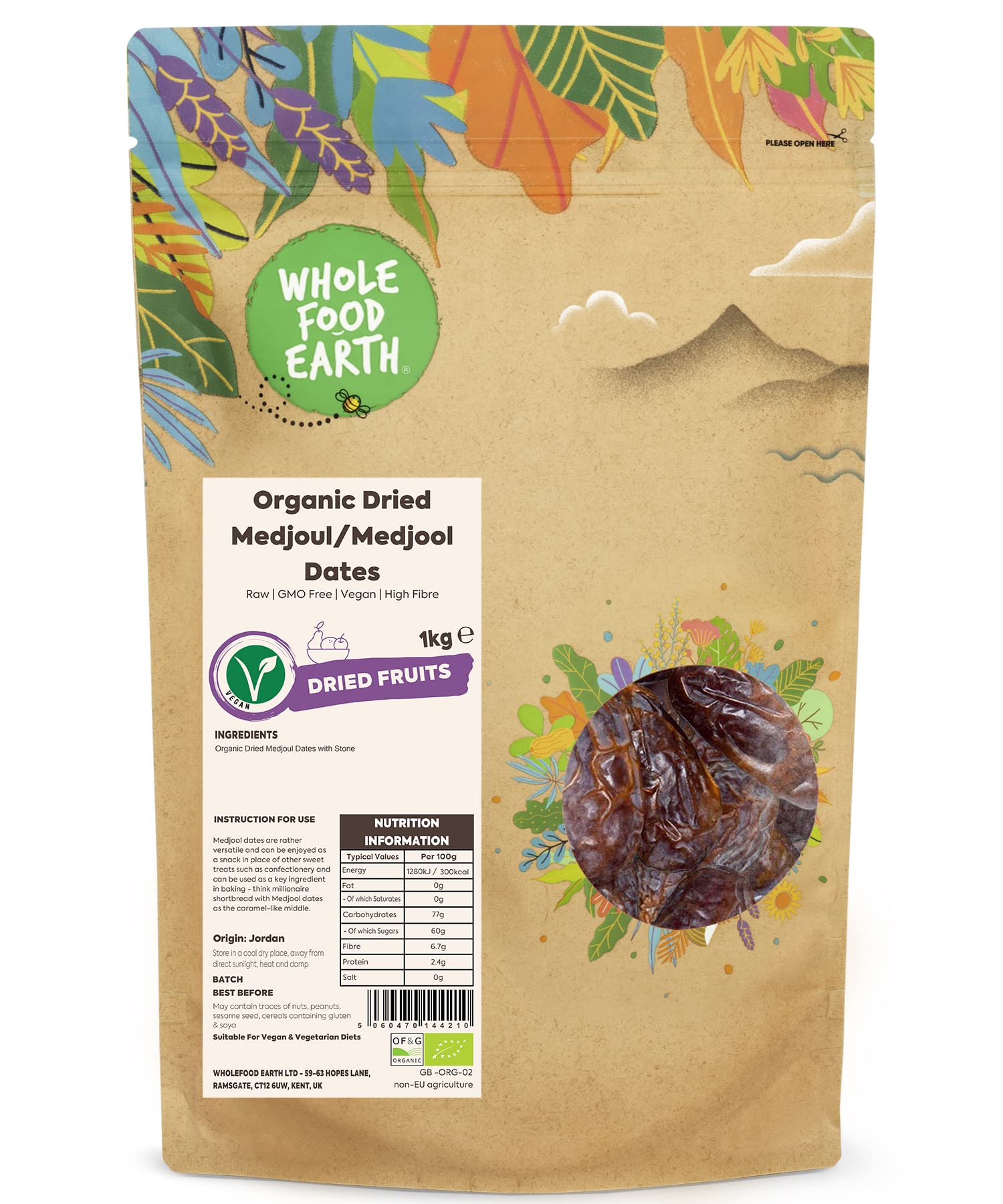 Bio-Medjoul-Datteln getrocknet – 1 kg | Roh | Gentechnikfrei | Wholefood Earth