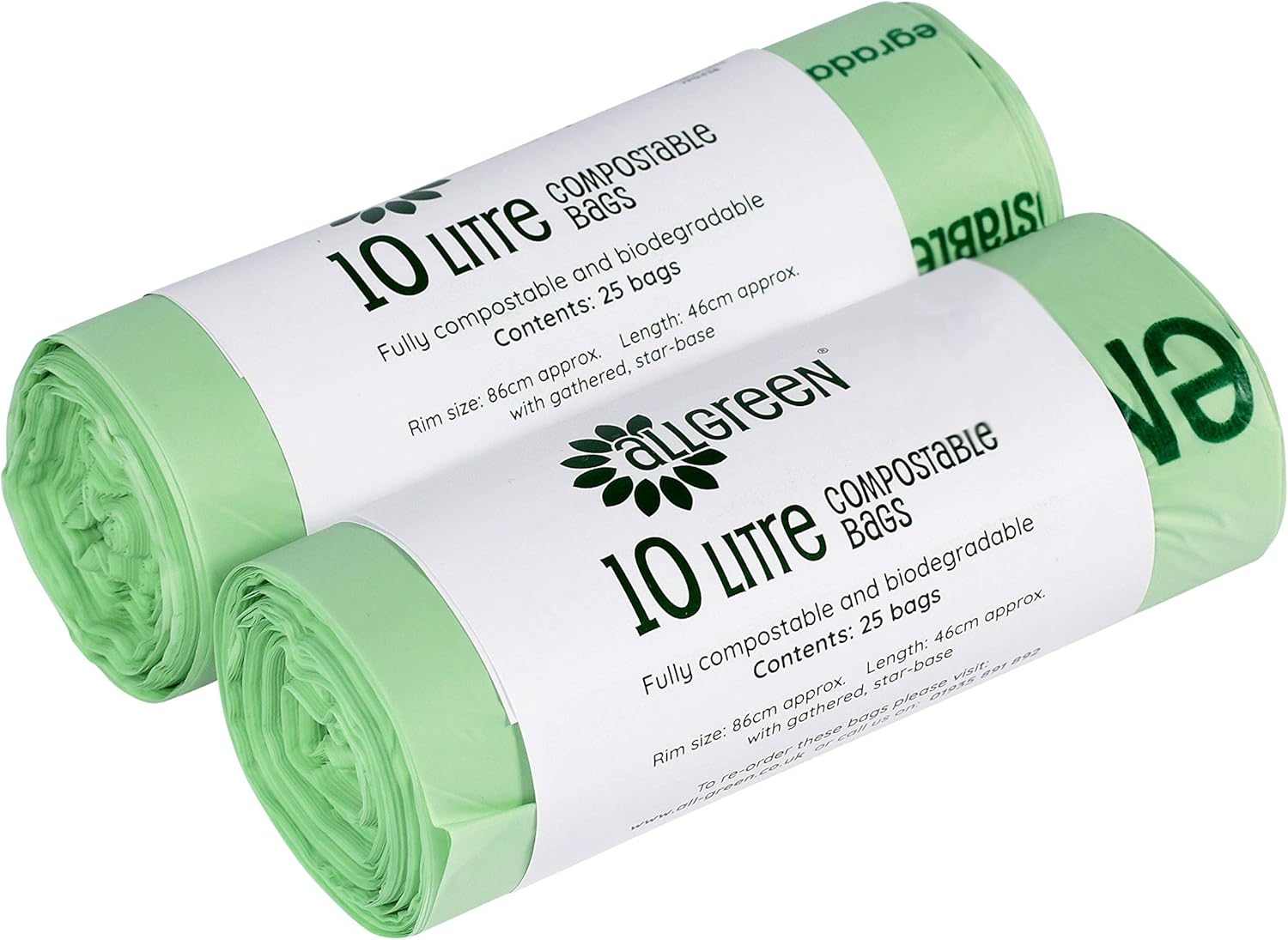 All-Green 10L-2 Kompostierbarer Beutel für Küchenbehälter – 10 Liter, 50 Beutel (2 Rollen)
