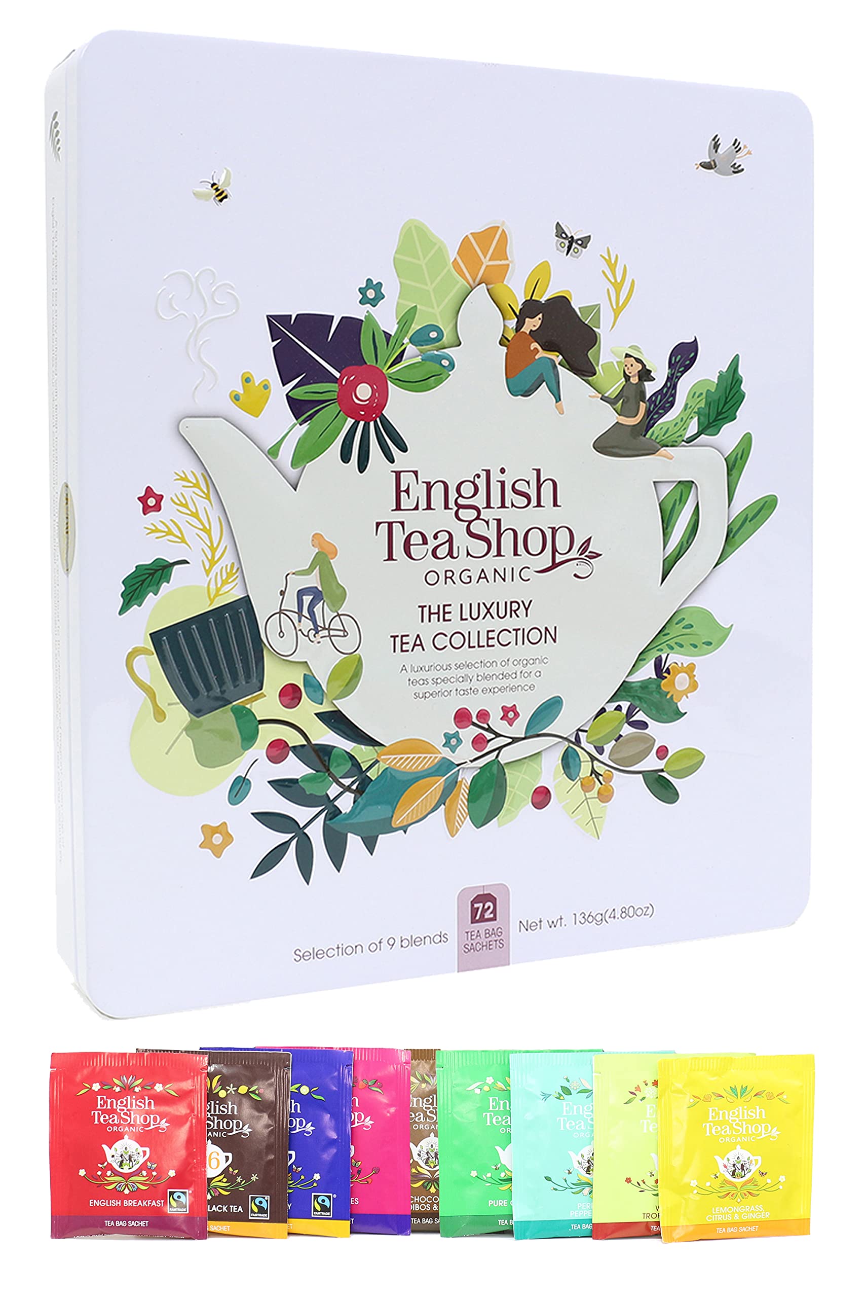 English Tea Shop Bio-Luxus-Geschenkdose – 72 Teebeutel, 6 Sorten, kompostierbare Verpackung