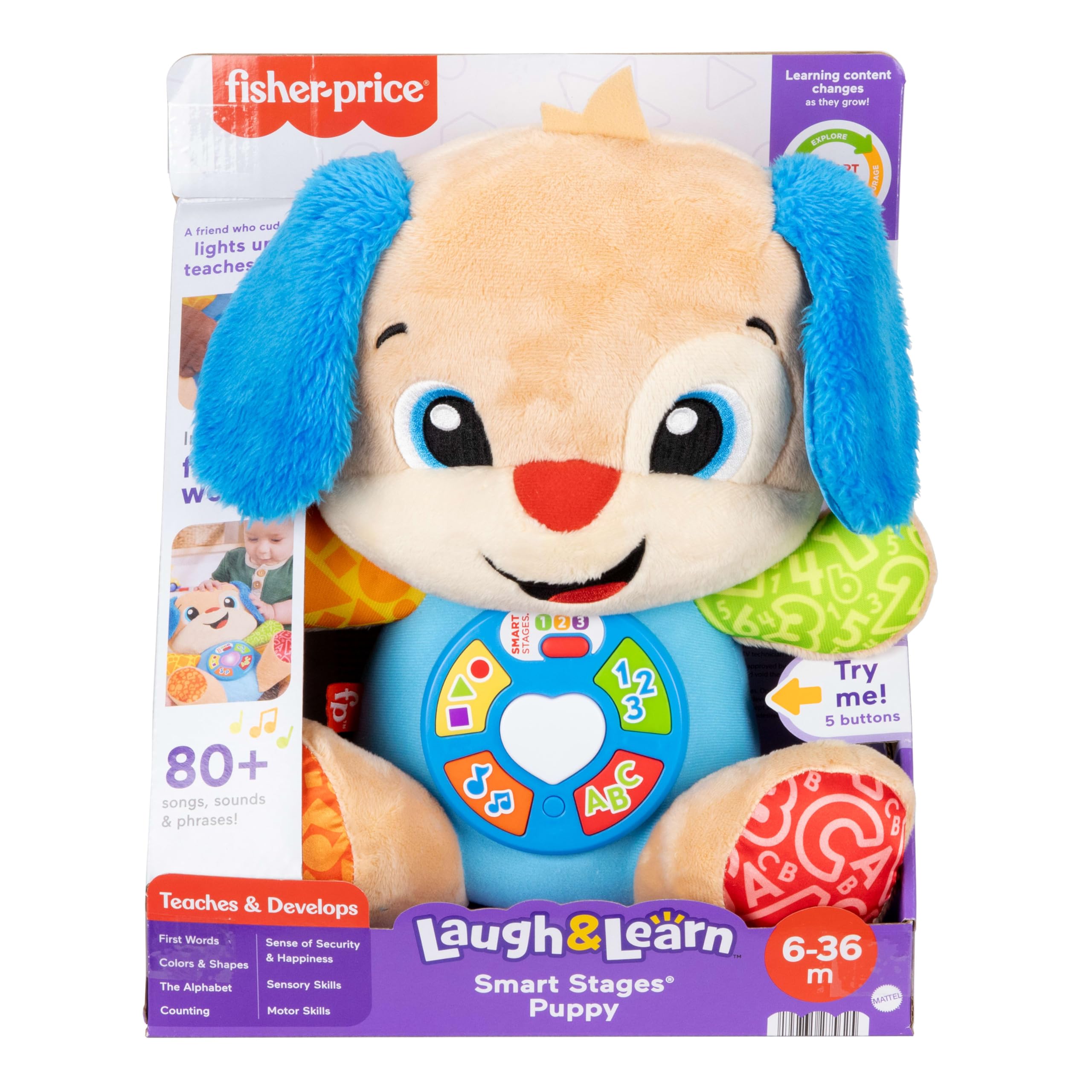 Fisher-Price Laugh & Learn Smart Stages Puppy – Musikalisches Plüsch-Lernspielzeug für Babys ab 6 Monaten