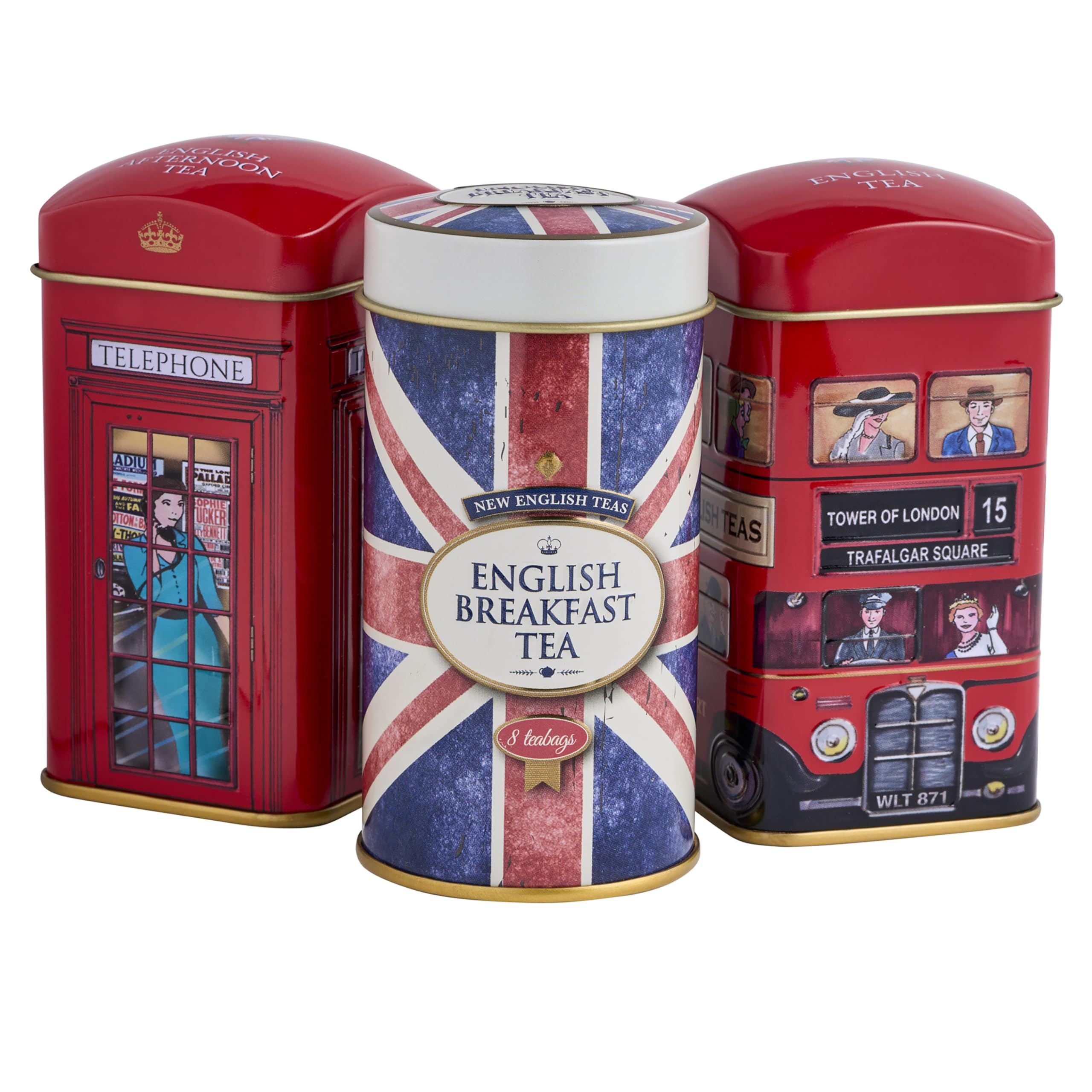 Heritage Tea Selection Dreifachdosen-Geschenkset mit 28 Teebeuteln – Bus, Union Jack, Telefonzelle