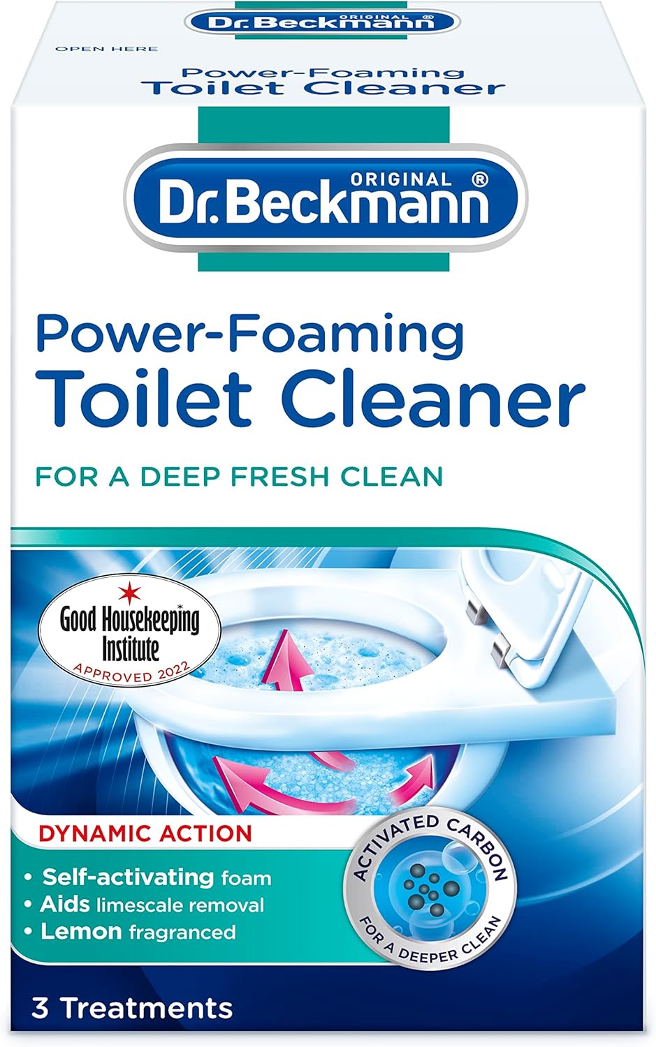 Dr. Beckmann - Power-Schäumender Toilettenreiniger, Aktivkohleformel, 100 g (3 Stück)