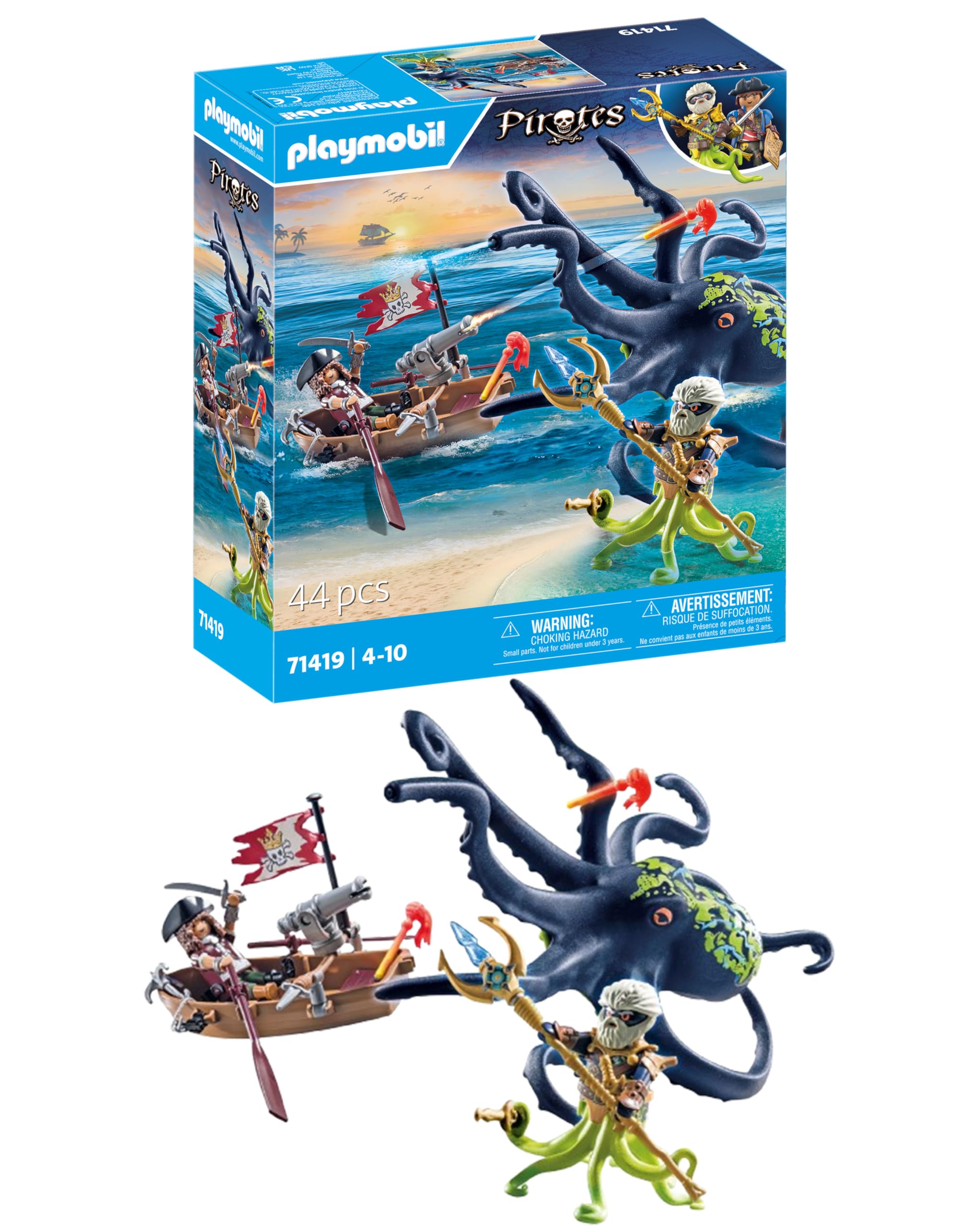 Playmobil 71419 Piraten: Pirat vs. Deeper – Kampf mit dem Riesenkrake, Spielset für Kinder ab 4 Jahren