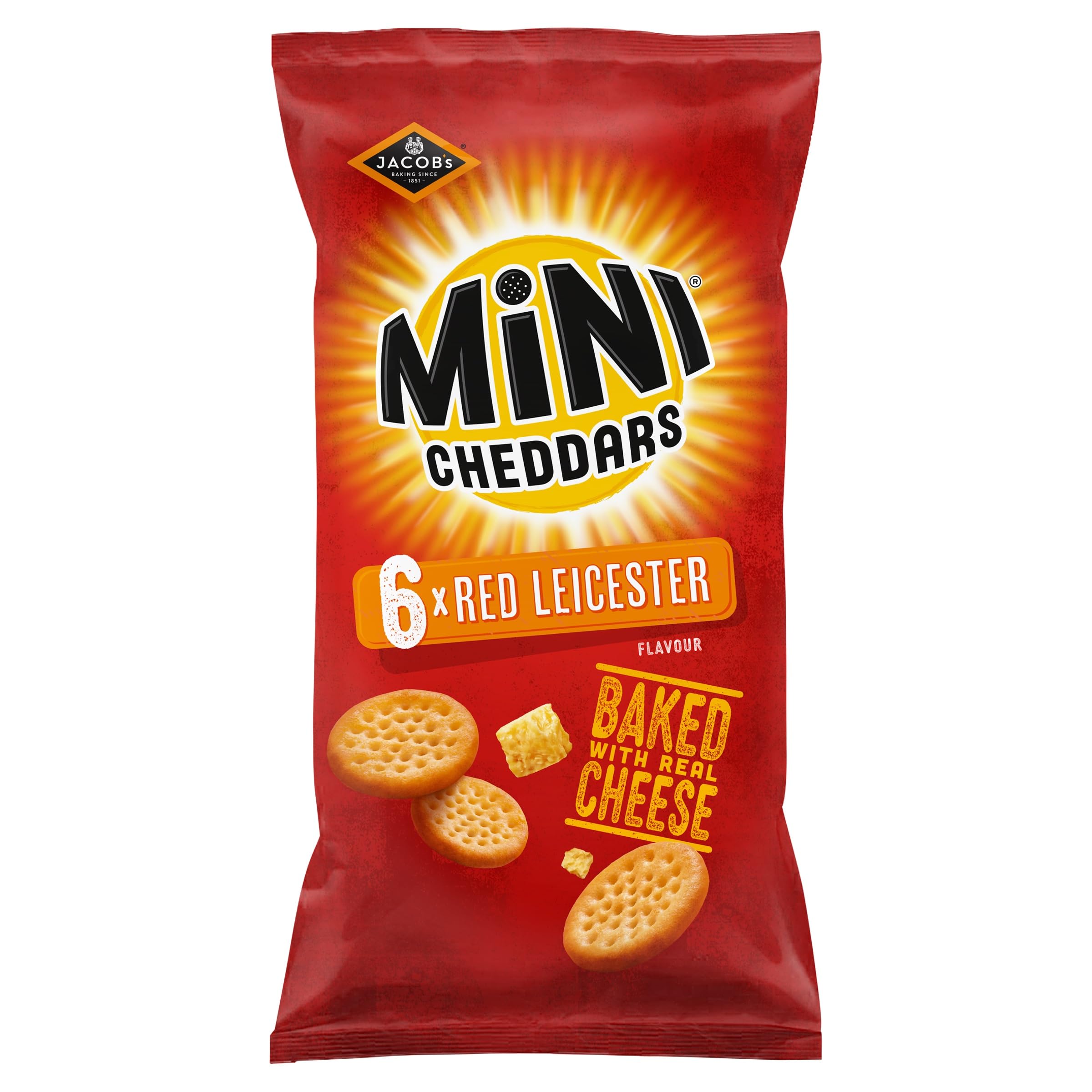 Jacob's Mini Cheddars Red Leicester Flavour Multipack Chips, im Ofen gebacken mit echtem Käse