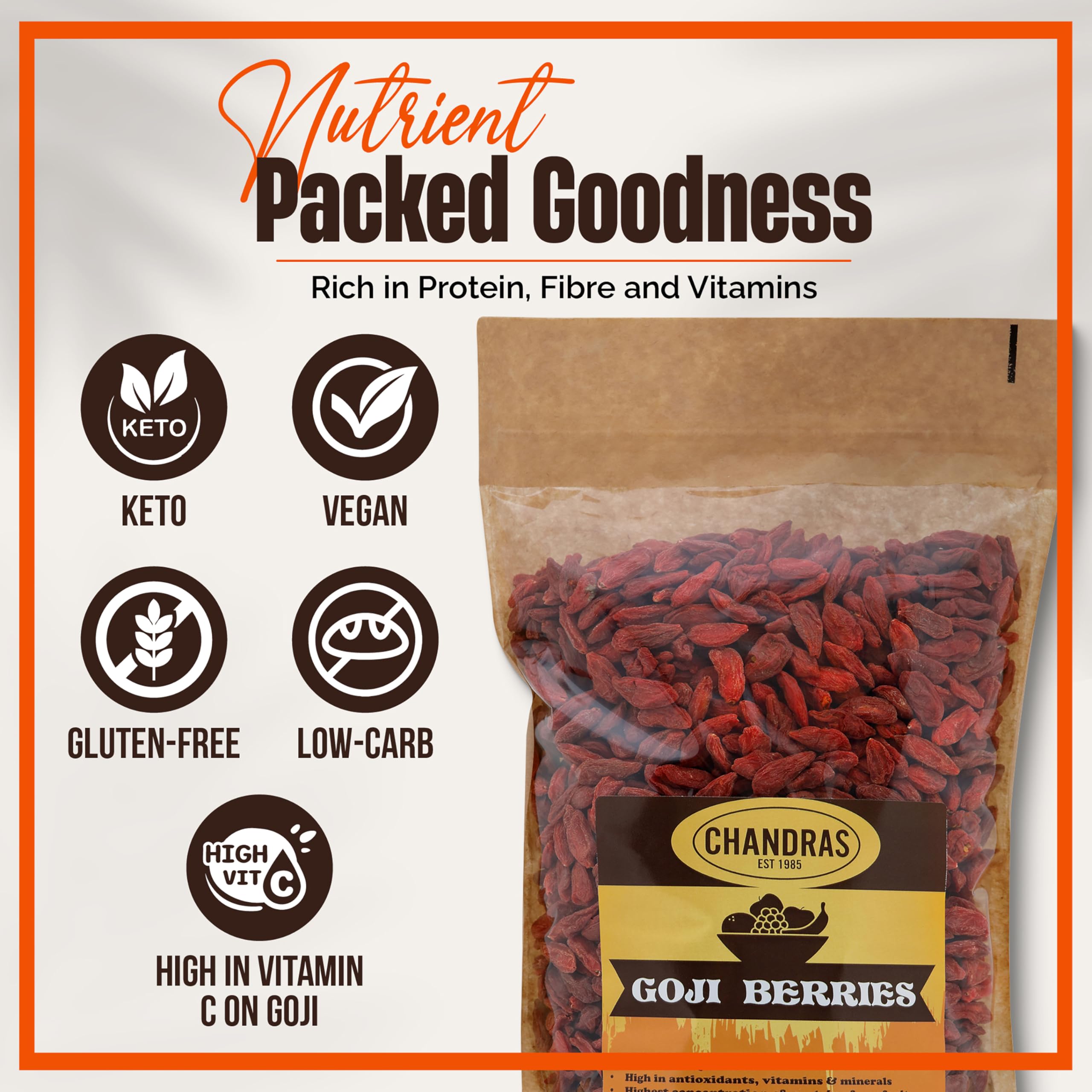 Chandra Whole Foods – Goji-Beeren 1 kg – 100 % reine getrocknete Superfrucht