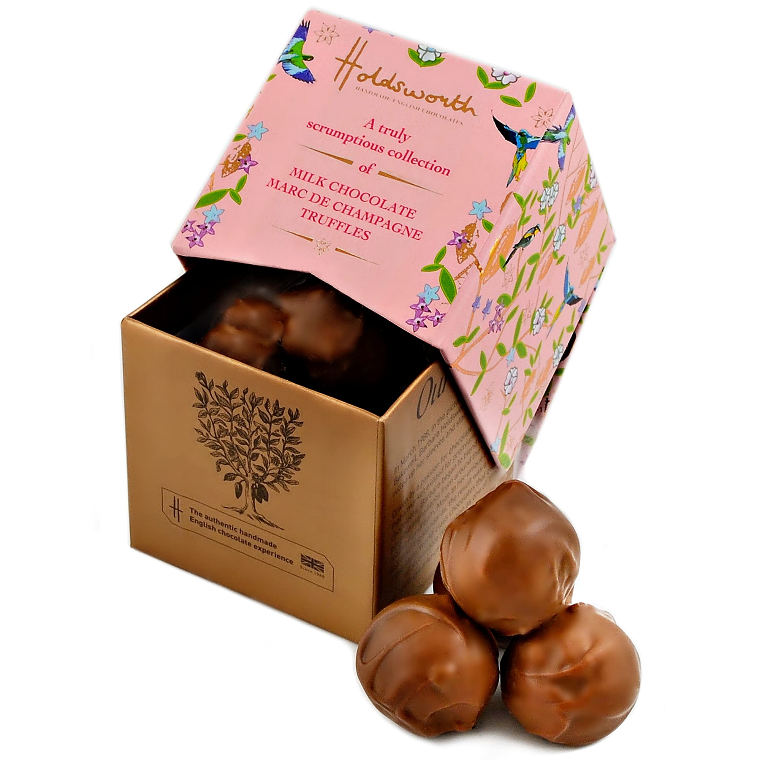 Holdsworth Chocolates – Handgemachte Trüffel aus Marc de Champagne, Milchschokoladen-Leckereibox