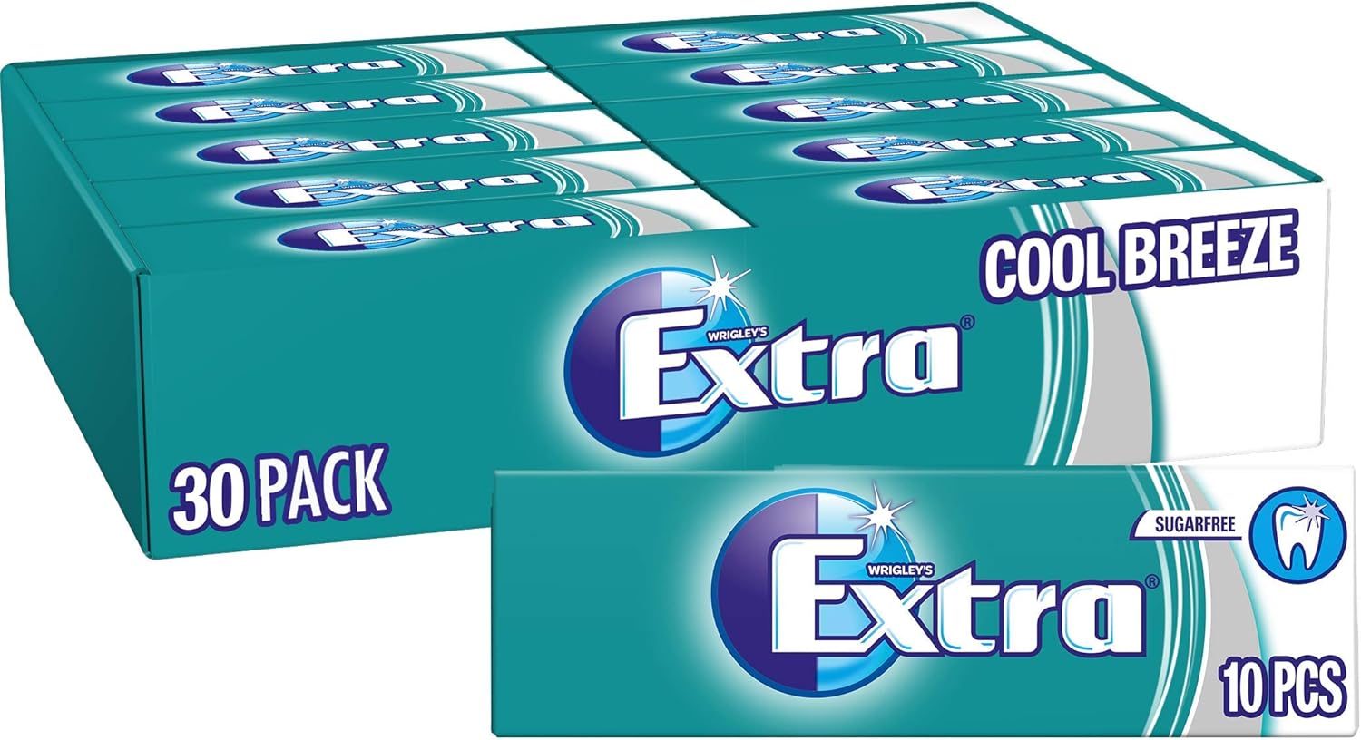 Extra - Cool Breeze Zuckerfreier Kaugummi, 30 Packungen mit je 10 Stück (insgesamt 300 Stück)