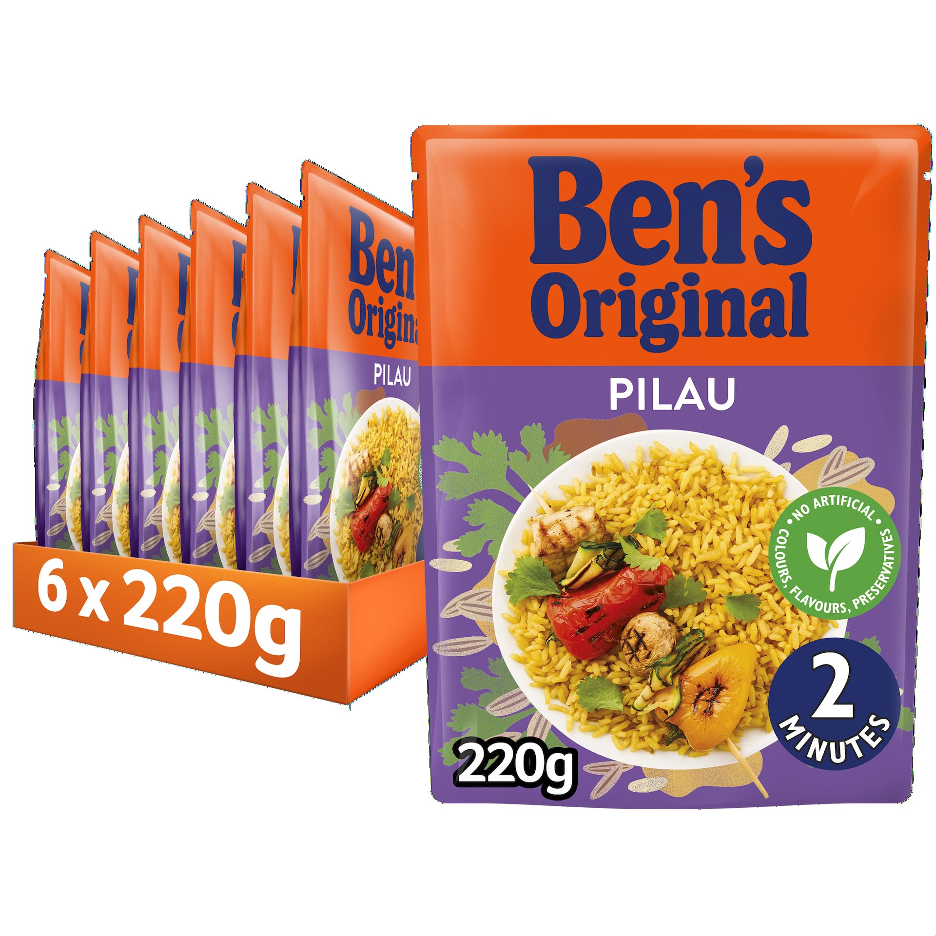 Ben's Original Pilau-Mikrowellenreis, Großpackung, 6 Beutel à 220 g