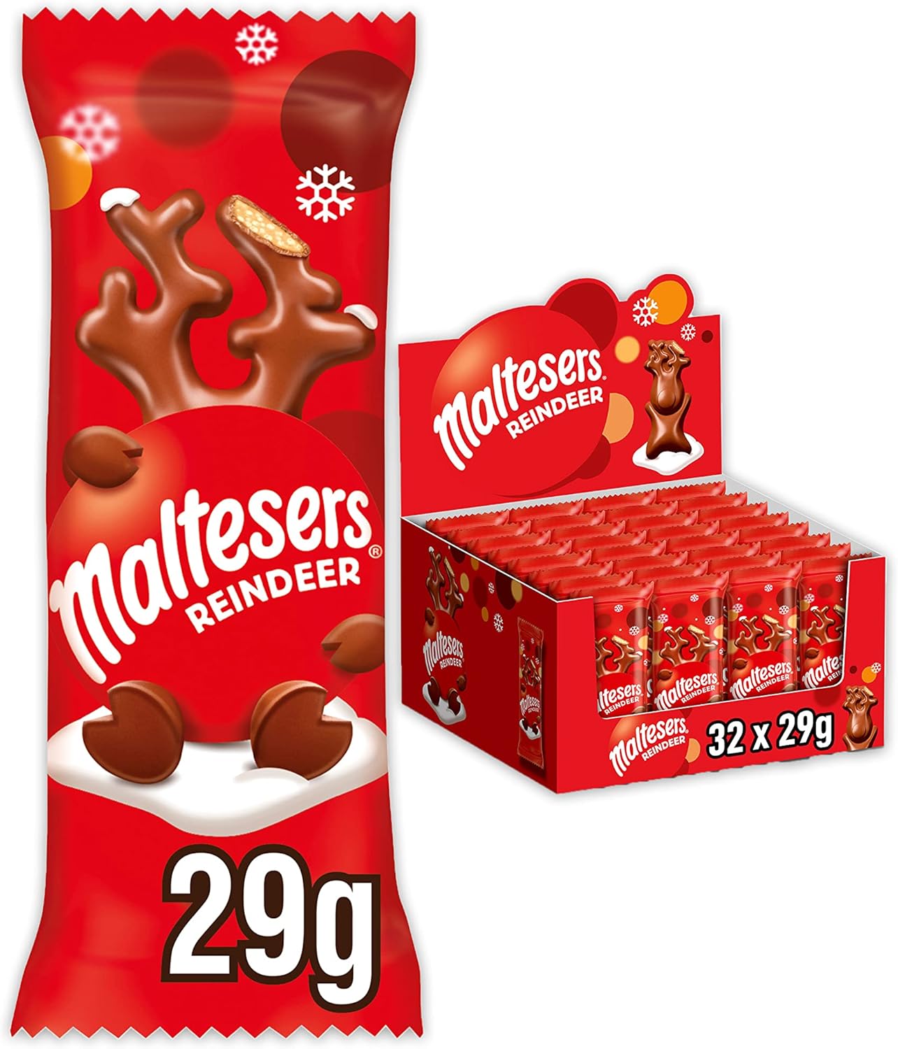 Maltesers – Weihnachtsgeschenkbox mit Rentier aus Milchschokolade, 32er-Packung, festliche Weihnachtsgeschenke