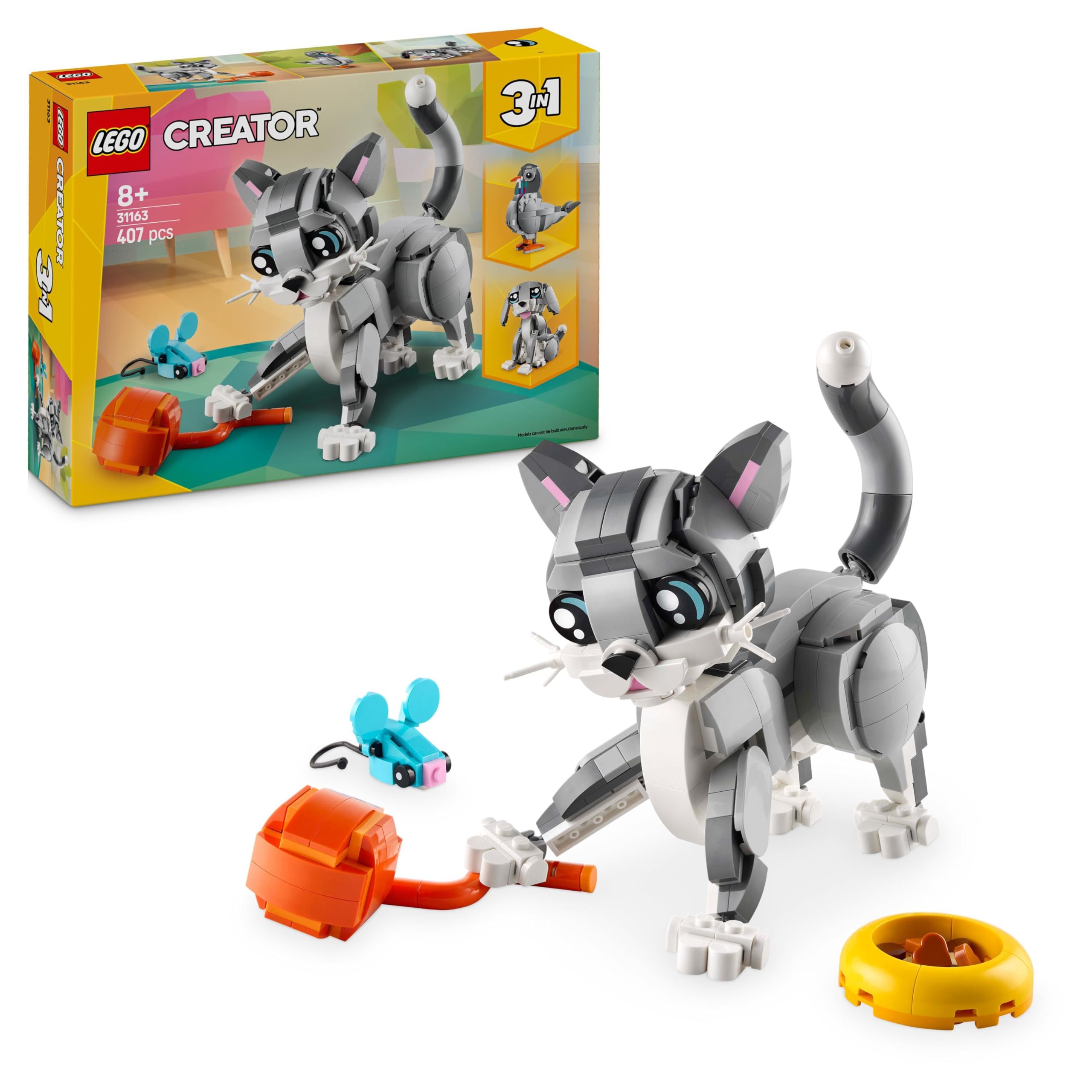 LEGO Creator 3-in-1-Katzenspielzeug – Baubare Katzen-, Hunde- und Taubenmodelle für Kinder ab 8 Jahren