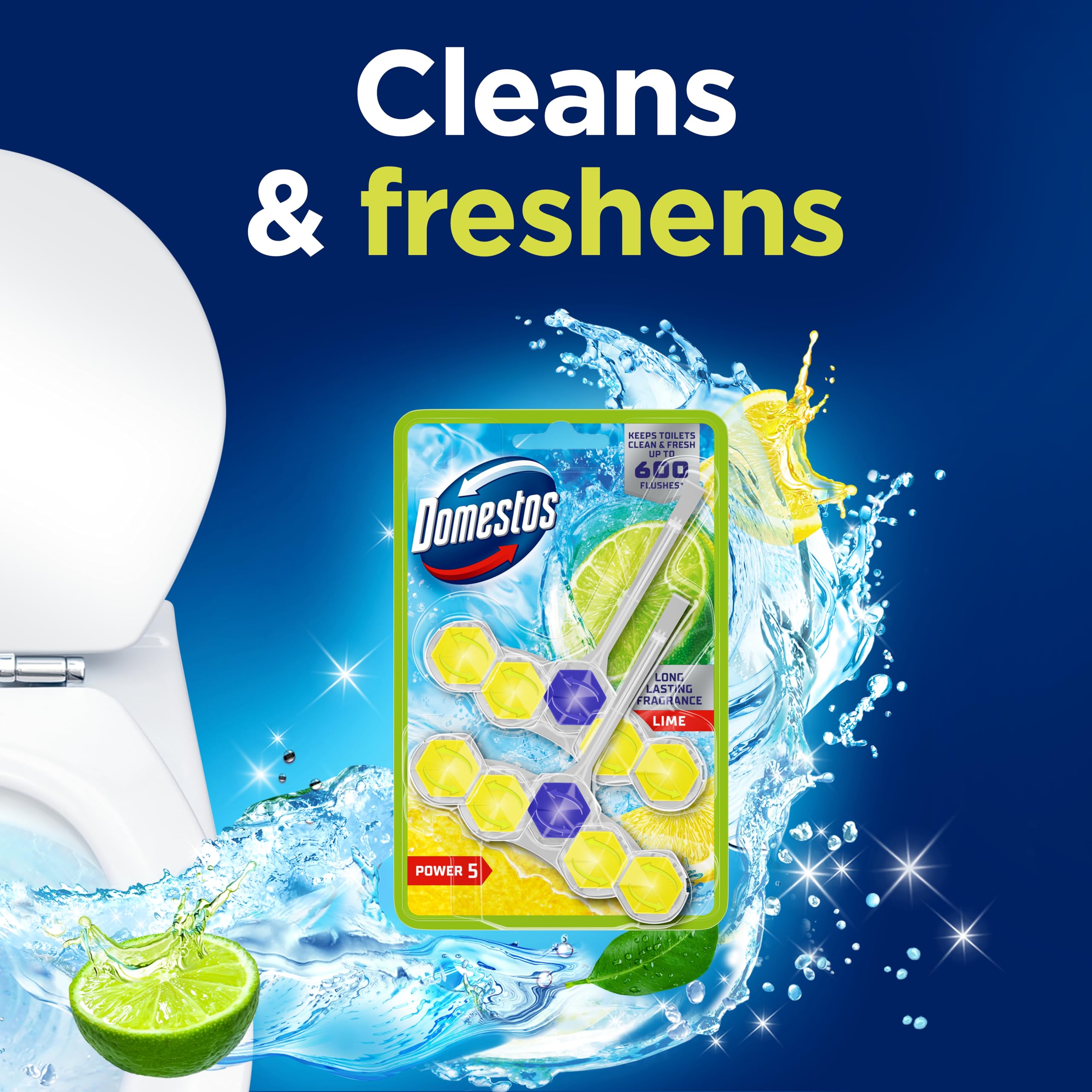 Domestos Power 5 Lime WC-Stein 2x 50g - Langanhaltender WC-Erfrischer mit Kalkschutz