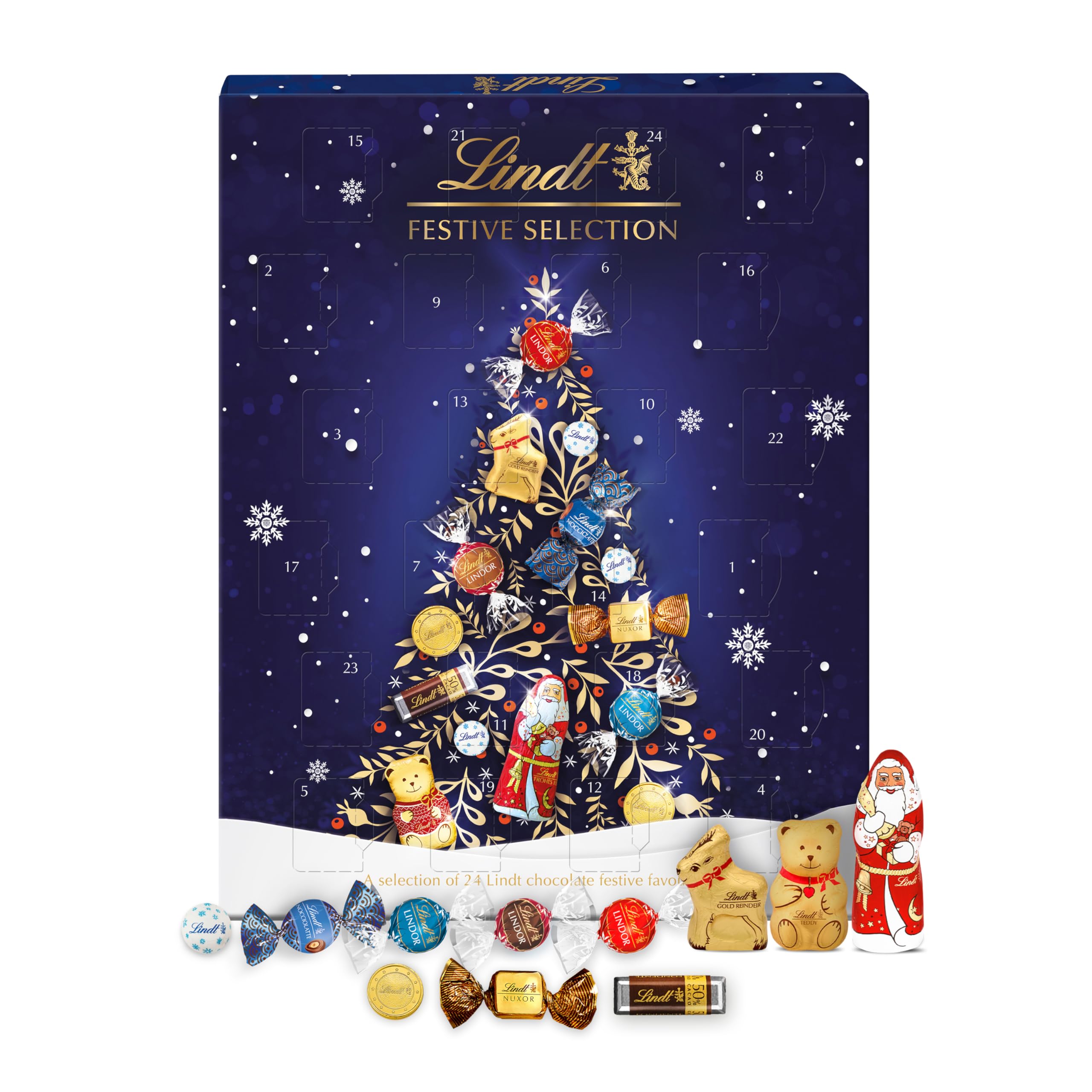 Lindt Festive Selection Adventskalender 2025 – 24-Tage-Schokoladen-Countdown, 289 g