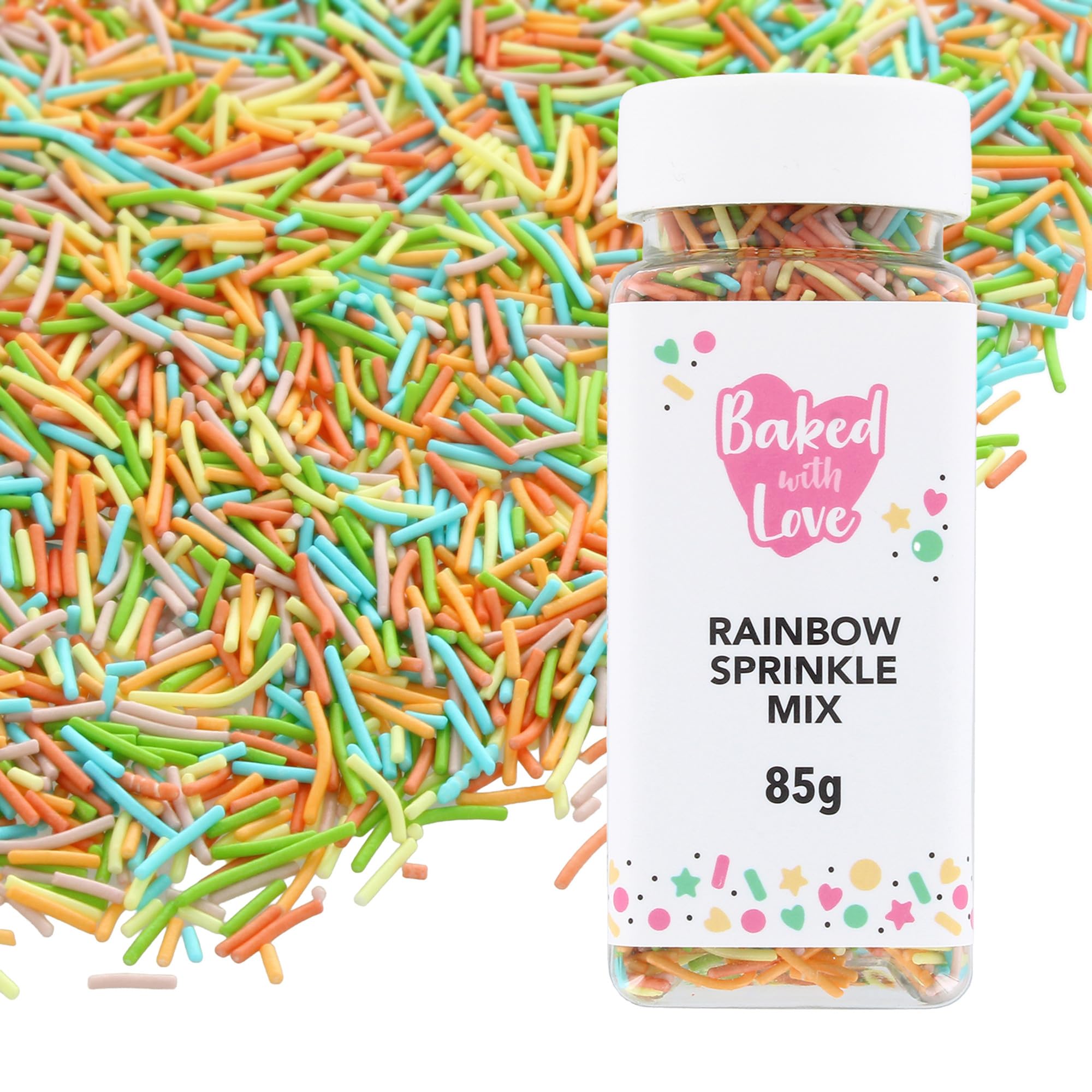 Mit Liebe gebacken – Regenbogenstreusel 85 g | Mehrfarbige Zuckerstreusel für Kuchen