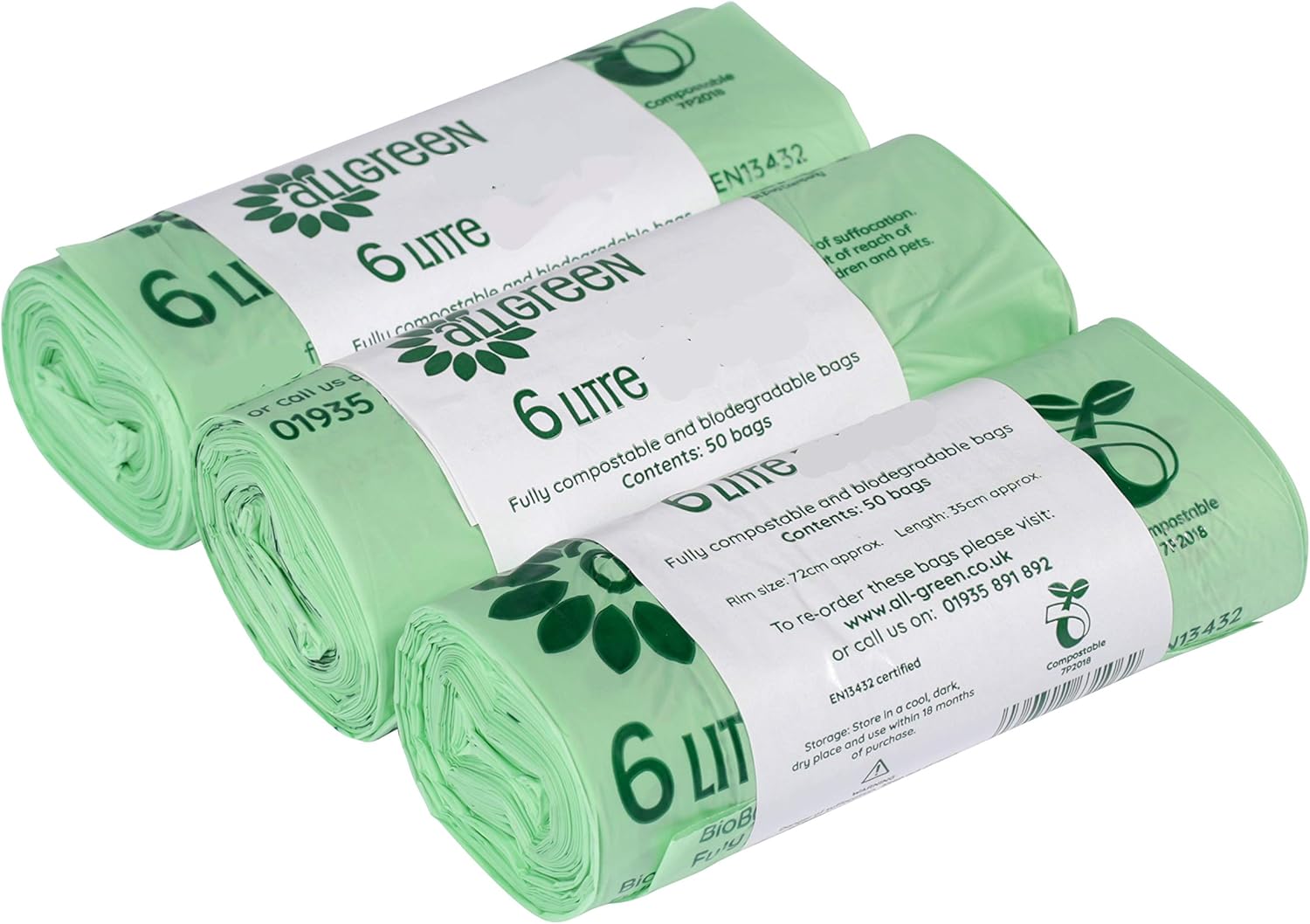 All-Green kompostierbare Küchenabfalleimer-Einlagen, 6 l, 150 Beutel (3 Rollen)