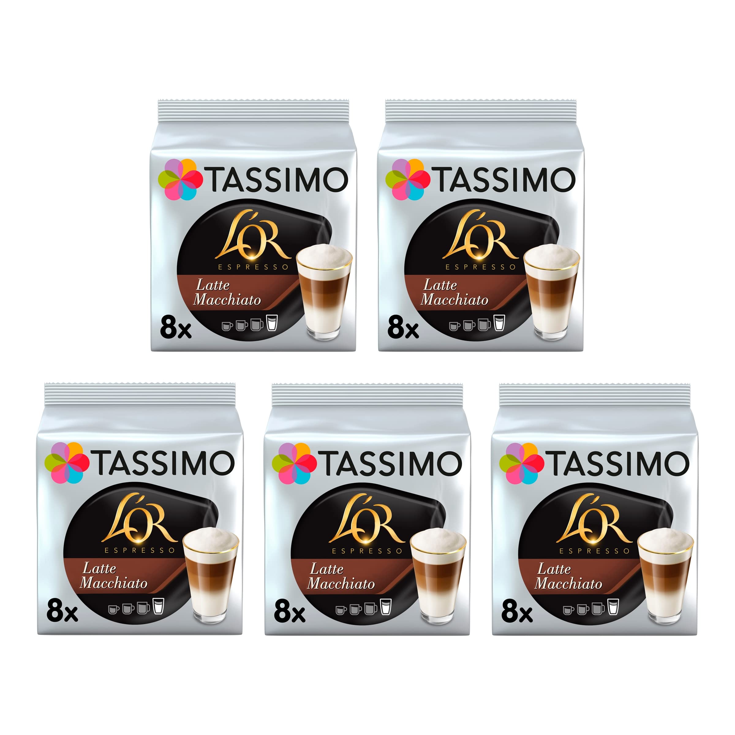Tassimo L'OR Latte Macchiato Kaffeepads, 8 Stück (5er-Pack) – 40 Getränke