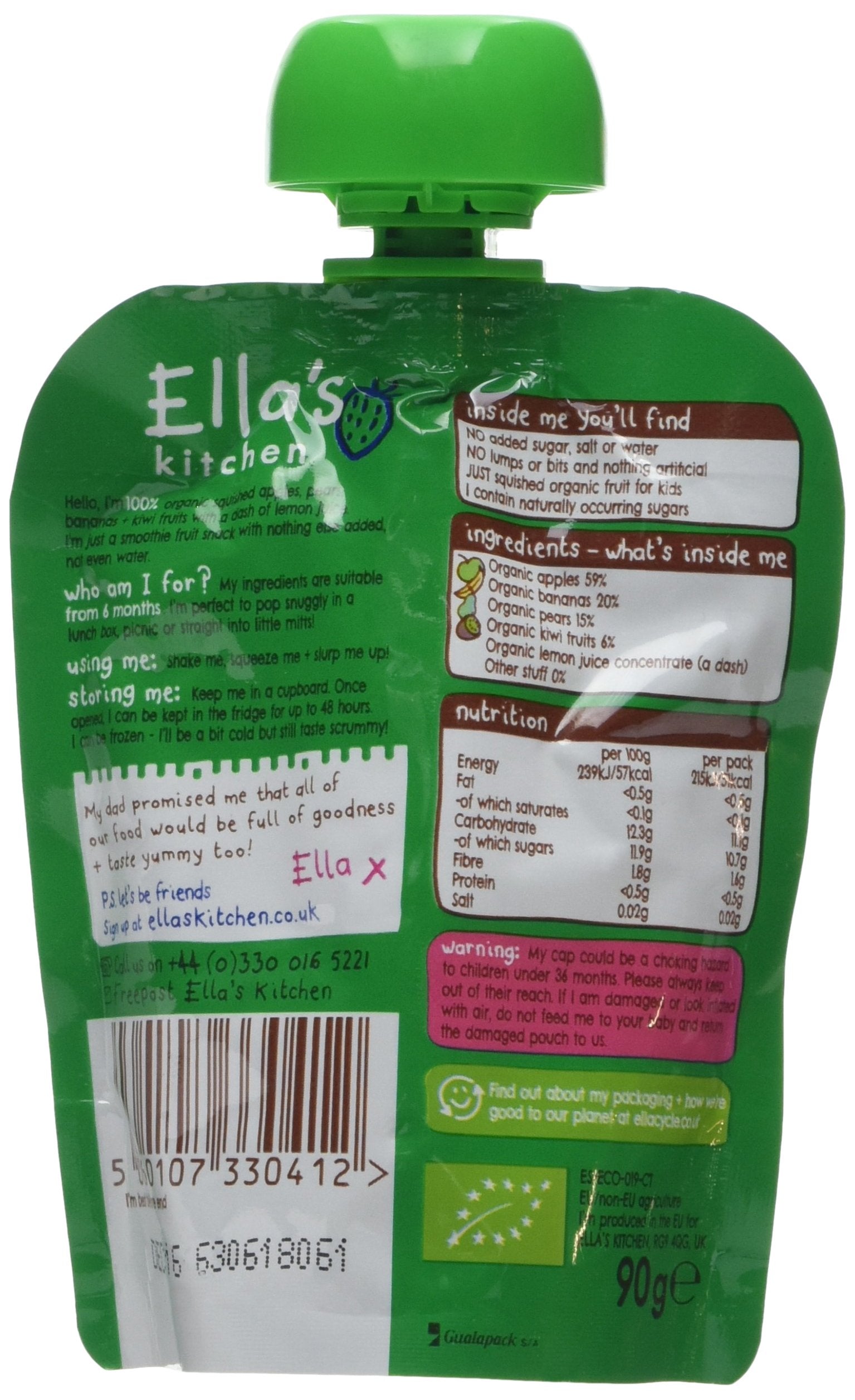 Ella's Kitchen The Green One Smoothie Fruits 6+ Monate, Bio-Fruchtsnack, 5er-Pack (450 g)