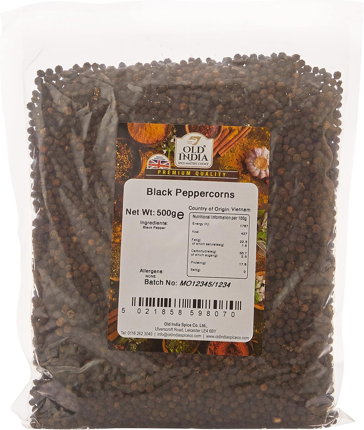 Old India Schwarze Pfefferkörner 500 g – Hochwertige ganze Pfefferkörner zum Kochen