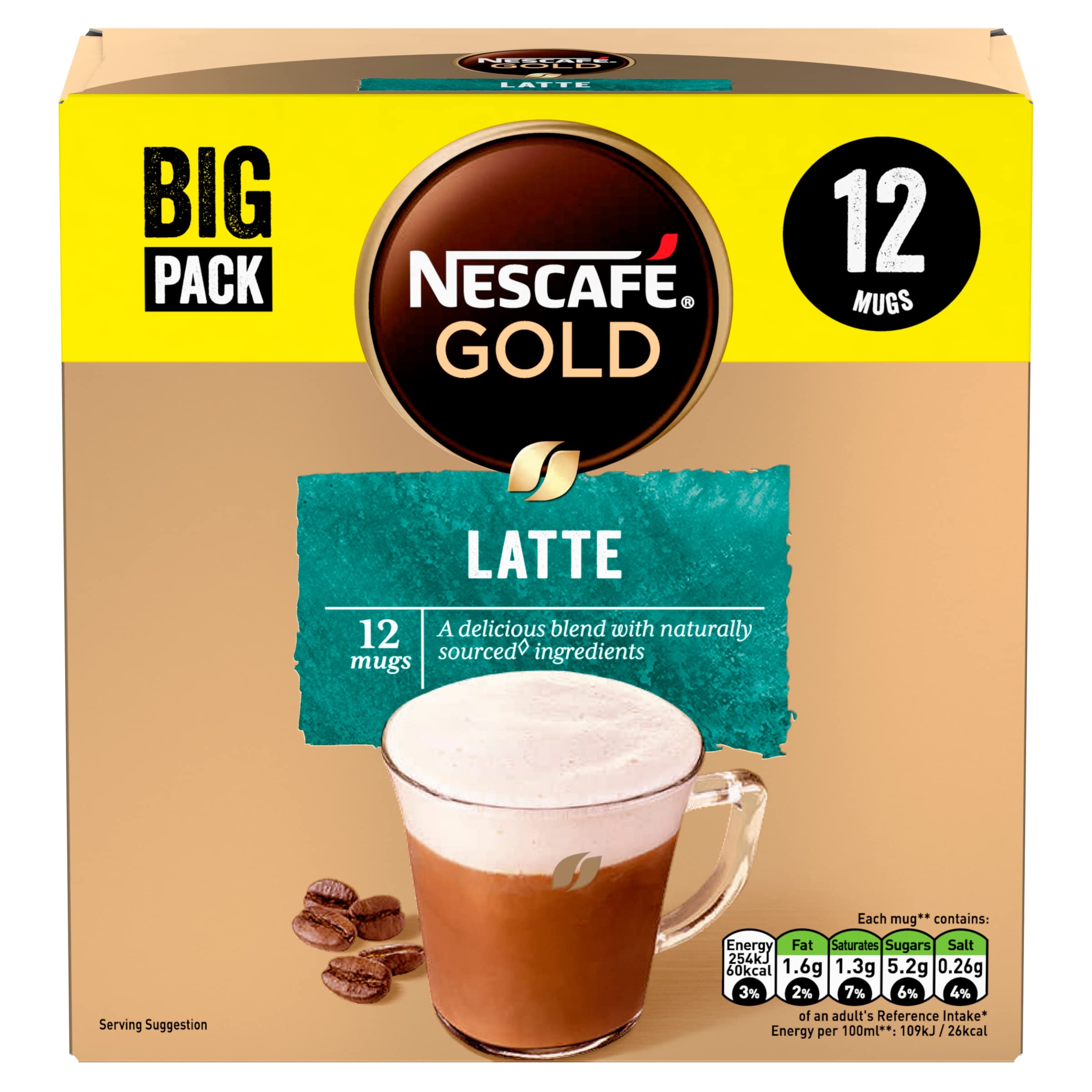 NESCAFÉ - Latte Instant-Kaffeeschaummischung mit Magermilchpulver, 12 Beutel (186 g)
