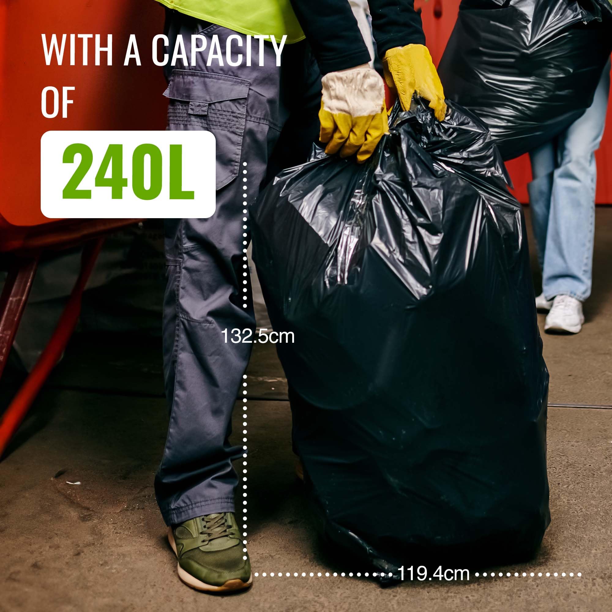 EcoBag 5er-Pack umweltfreundliche, strapazierfähige Mülltonnenbeutel – 240 l – 18 Mikron – recycelter Kunststoff