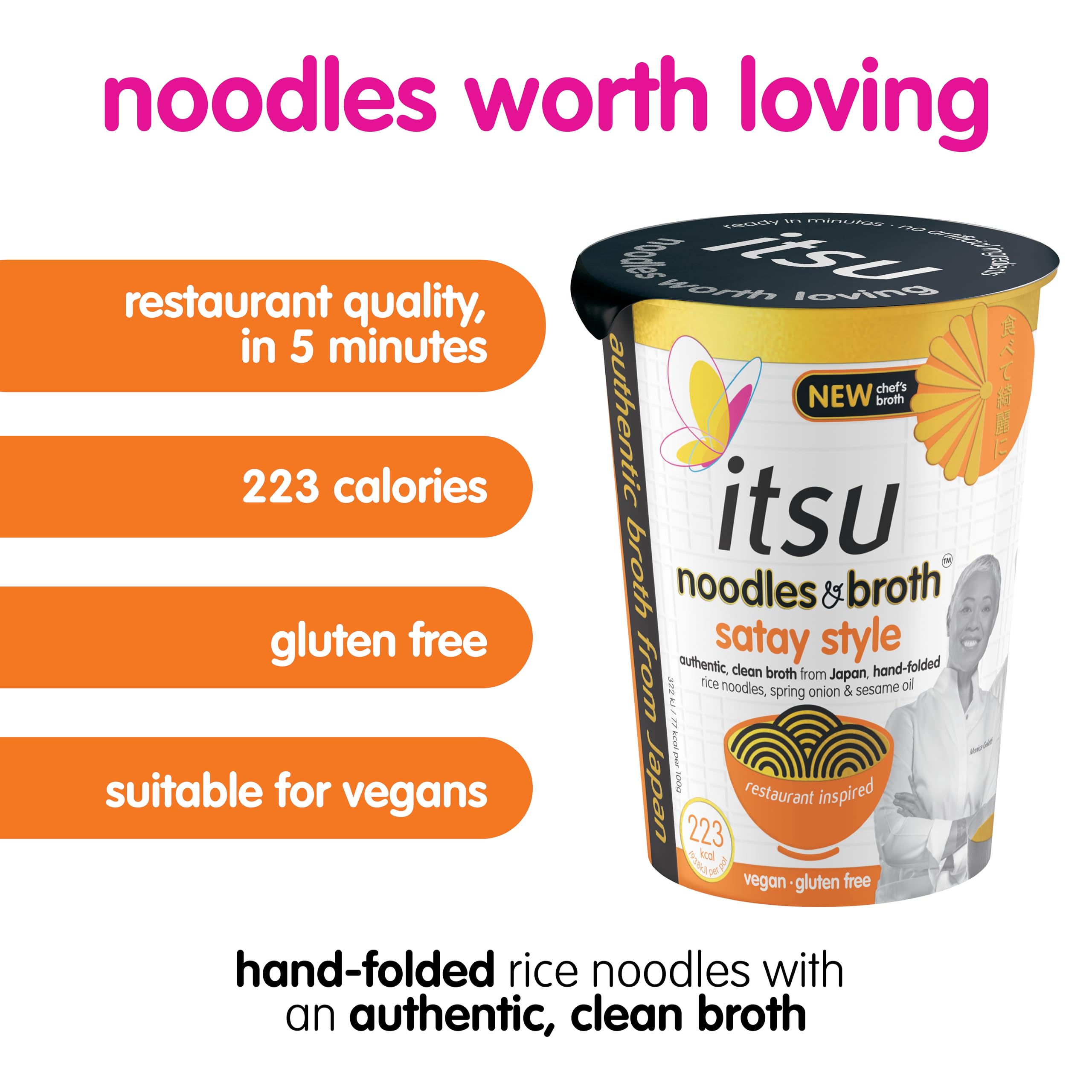 Itsu Satay Style Instantnudeln & Brühetopf 66 g – Glutenfrei, Vegan, Fettarm – 6er-Pack