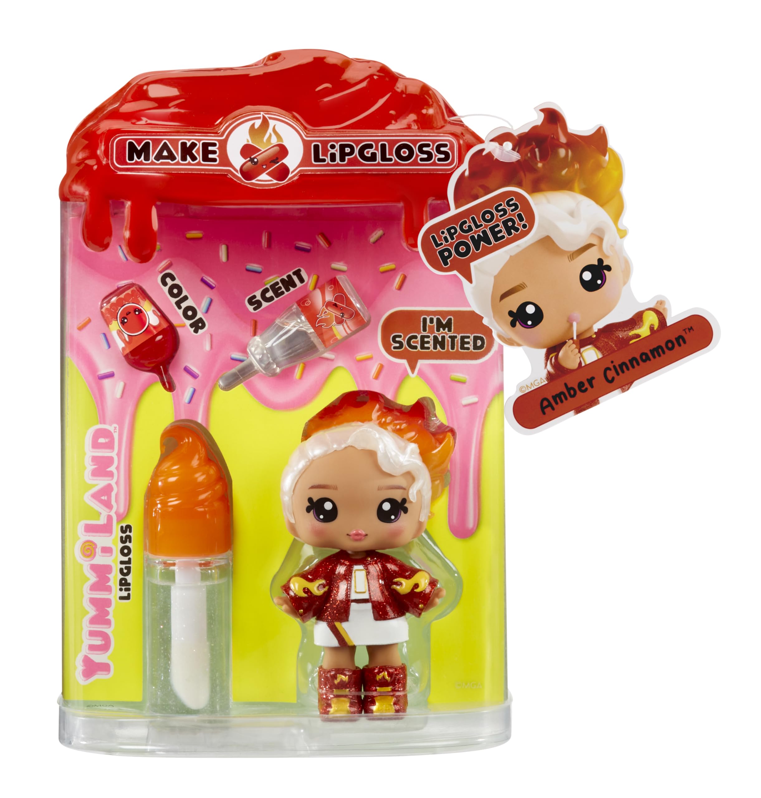 Yummiland Lipgloss-Puppe – Amber Cinnamon – DIY-Duft-Modepuppe mit anpassbarem Lipgloss-Set