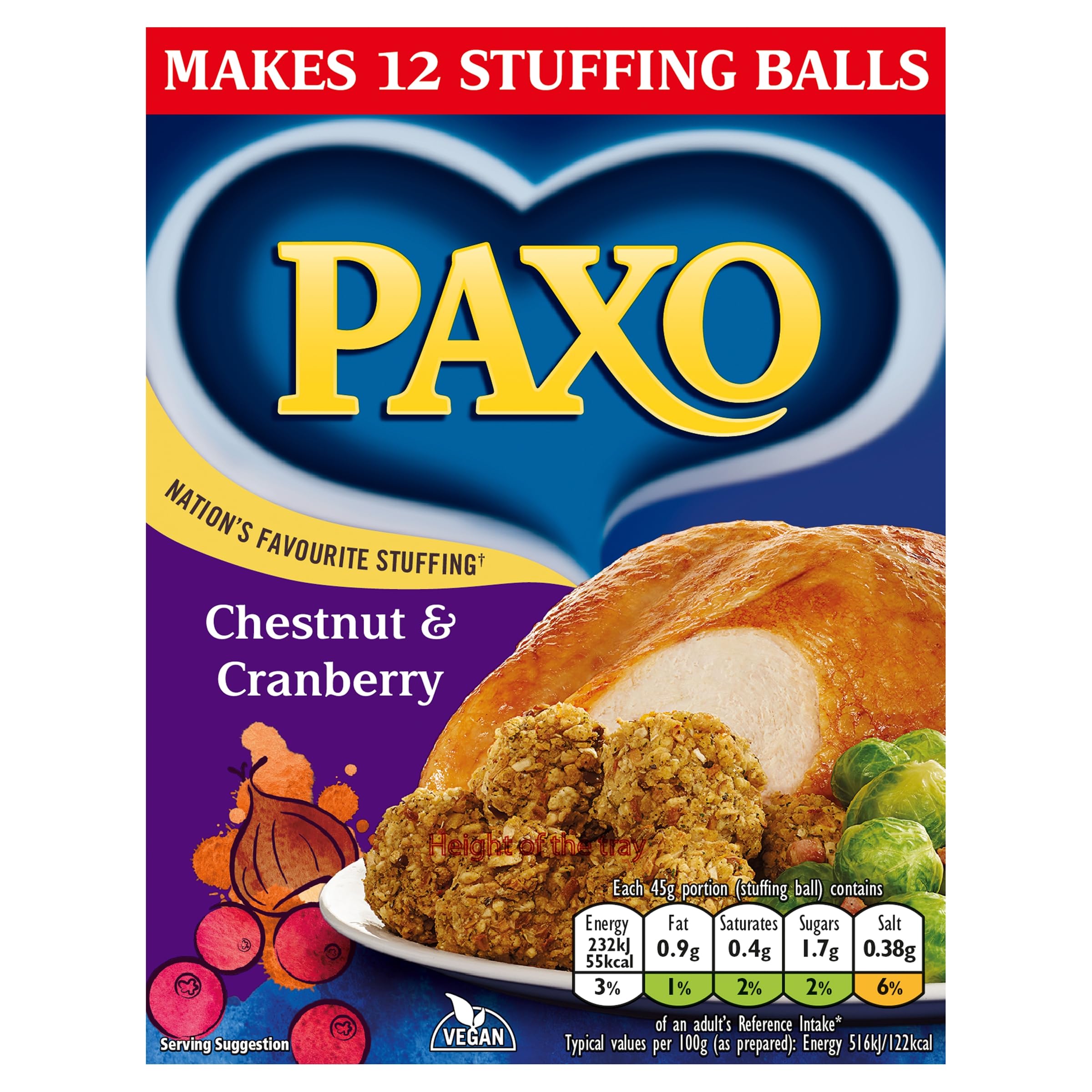 Paxo Chestnut & Cranberry Stuffing Mix, Perfect for Christmas Dinners, 170g
