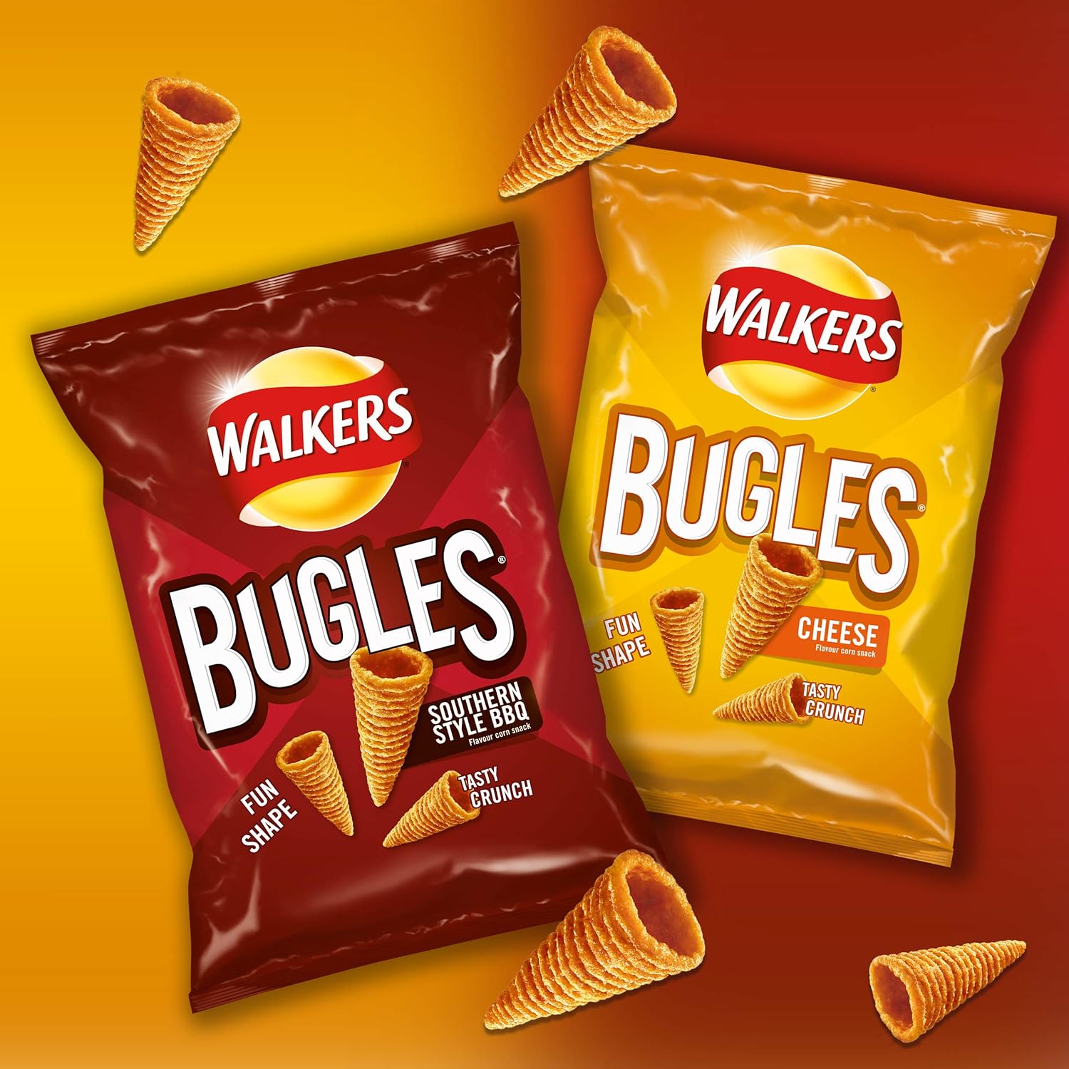 Walkers Bugles Chips mit Southern Style BBQ-Geschmack, 110 g Beutel zum Teilen