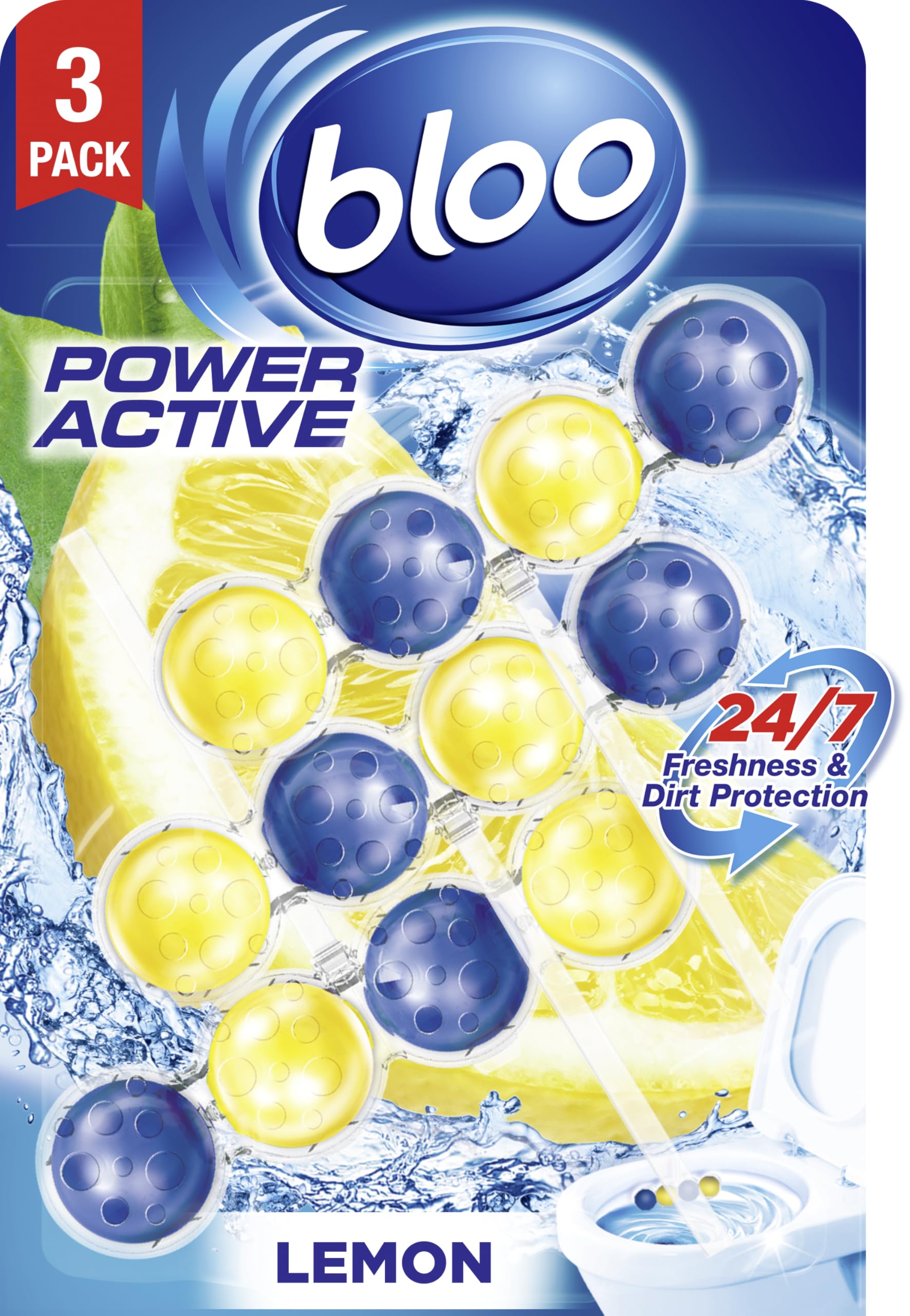 Bloo Power Aktiv Toilettenrandstein – Zitronenduft mit Anti-Kalk- und Schaumreinigung (150 g)