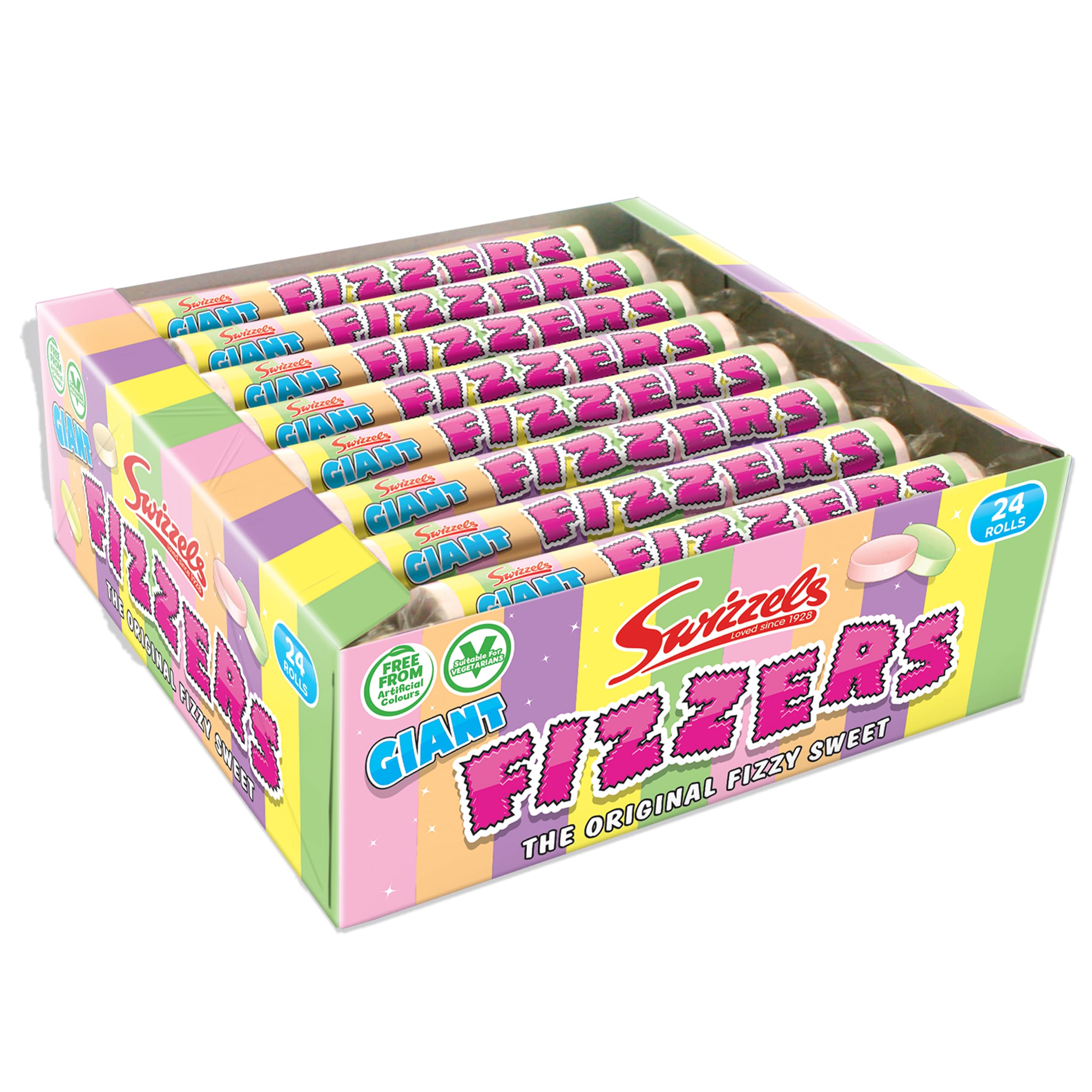 Swizzels Giant Original Fizzer Sweets – Veganfreundliche fruchtige Brauserollen im Multipack