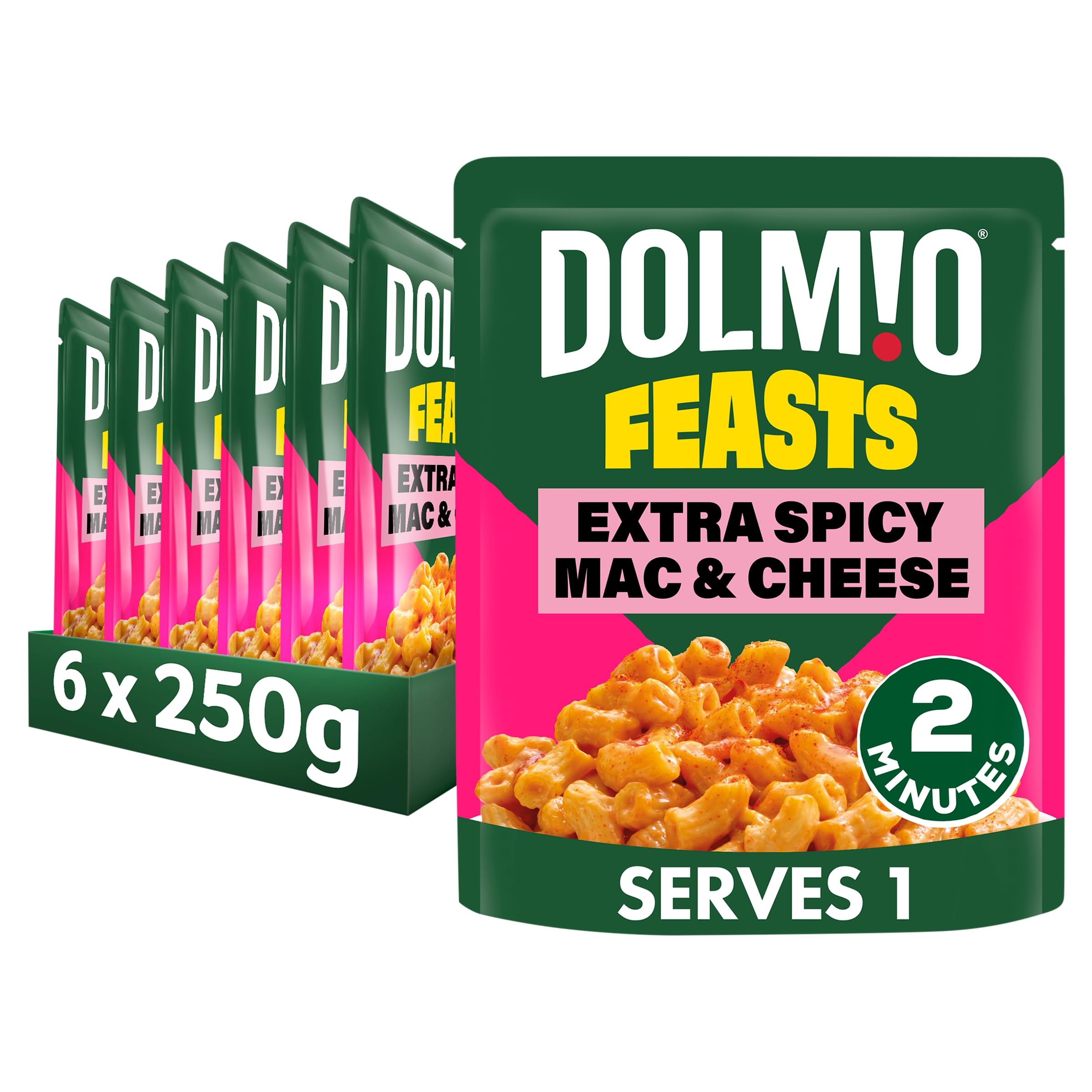 Dolmio Feasts Extra Spicy Mac & Cheese Fertiggericht - 6x 250g Mikrowellen-Pasta
