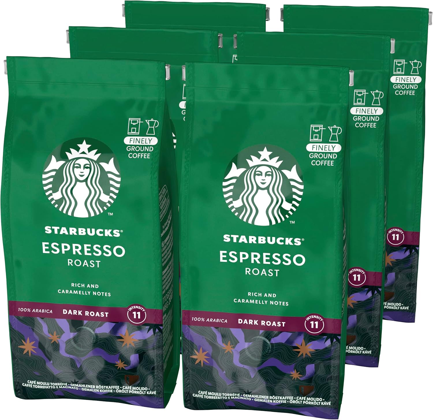 STARBUCKS - Espresso Roast Dark Roast gemahlener Kaffee 200 g (6er-Pack)