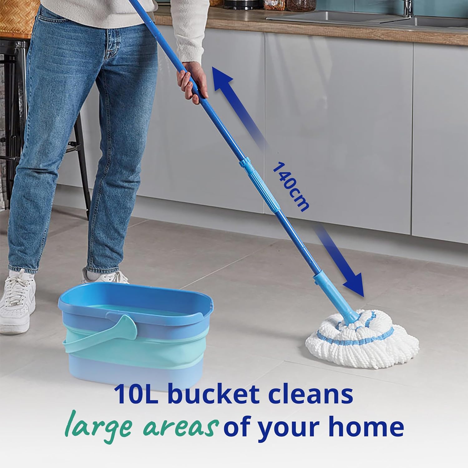 Spontex Ultra Compact Twist Mop und Eimer-Set – Mikrofaser-Mopp mit integriertem Wringsystem